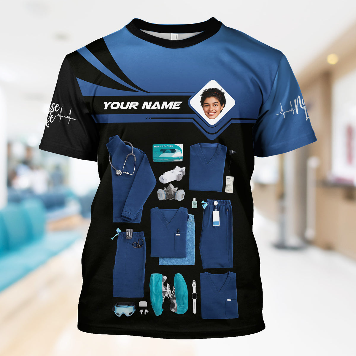 Personalized Oncology Nurse Scrub Shirt - Custom Photo & Name - In My Nurse Era Design - Gift for RN, LPN, Healthcare Worker