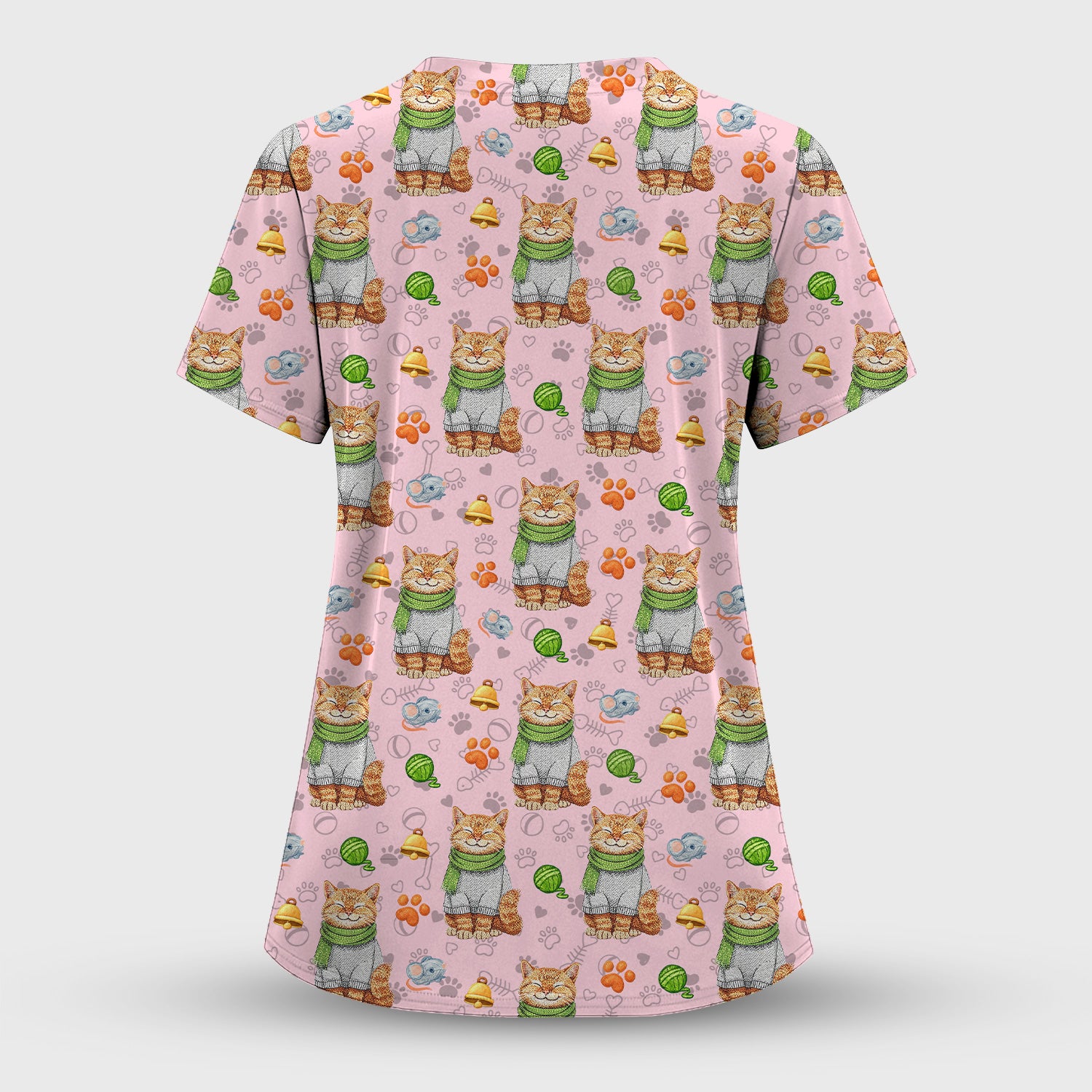 Adorable Cat Lover Nurse Scrub Top, Cute Cat Medical Pattern Shirt, Breathable Fabrics Nursing Uniform
