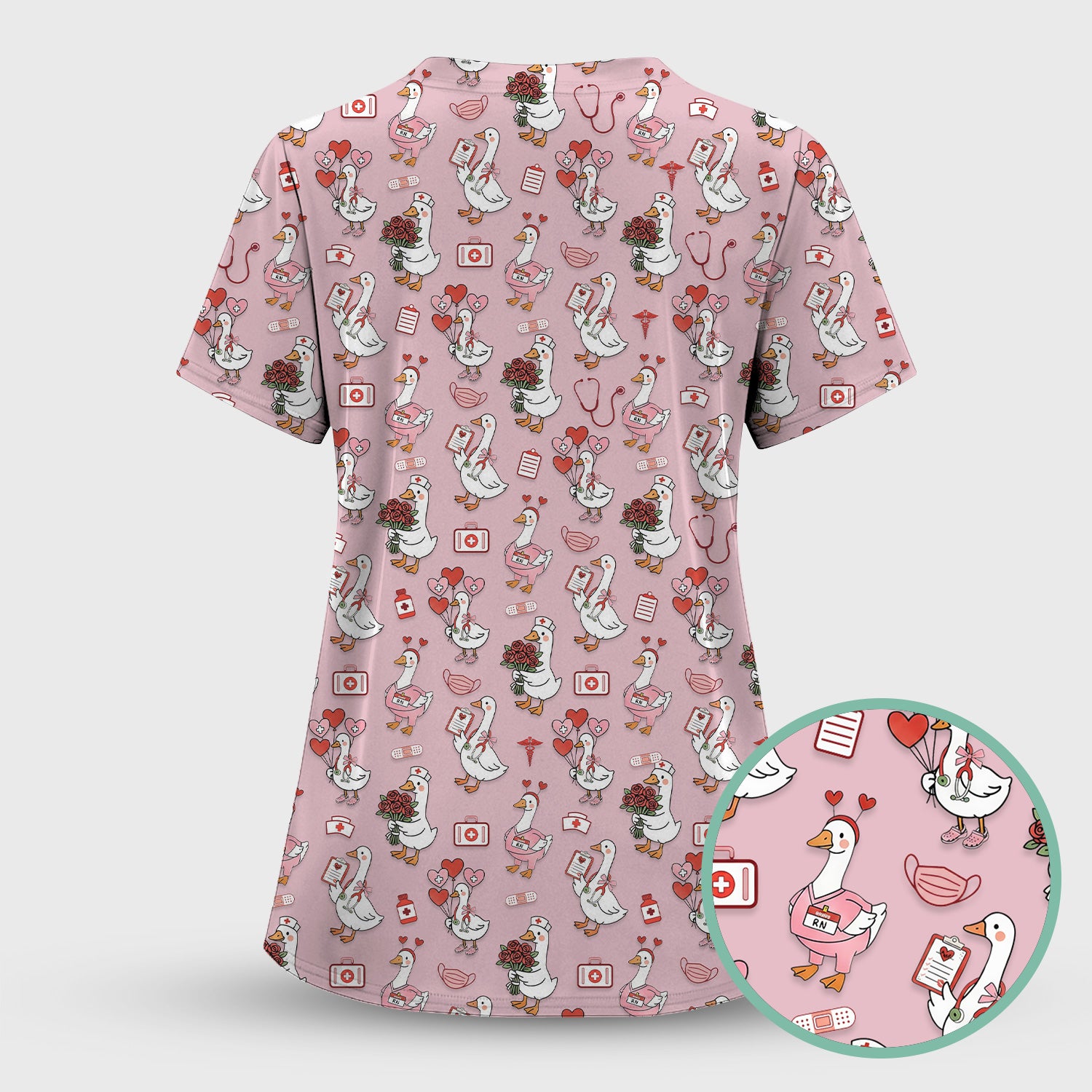 Cute Goose Nurse Medical Pattern Scrub Top, Comfortable Scrubs for Nurses