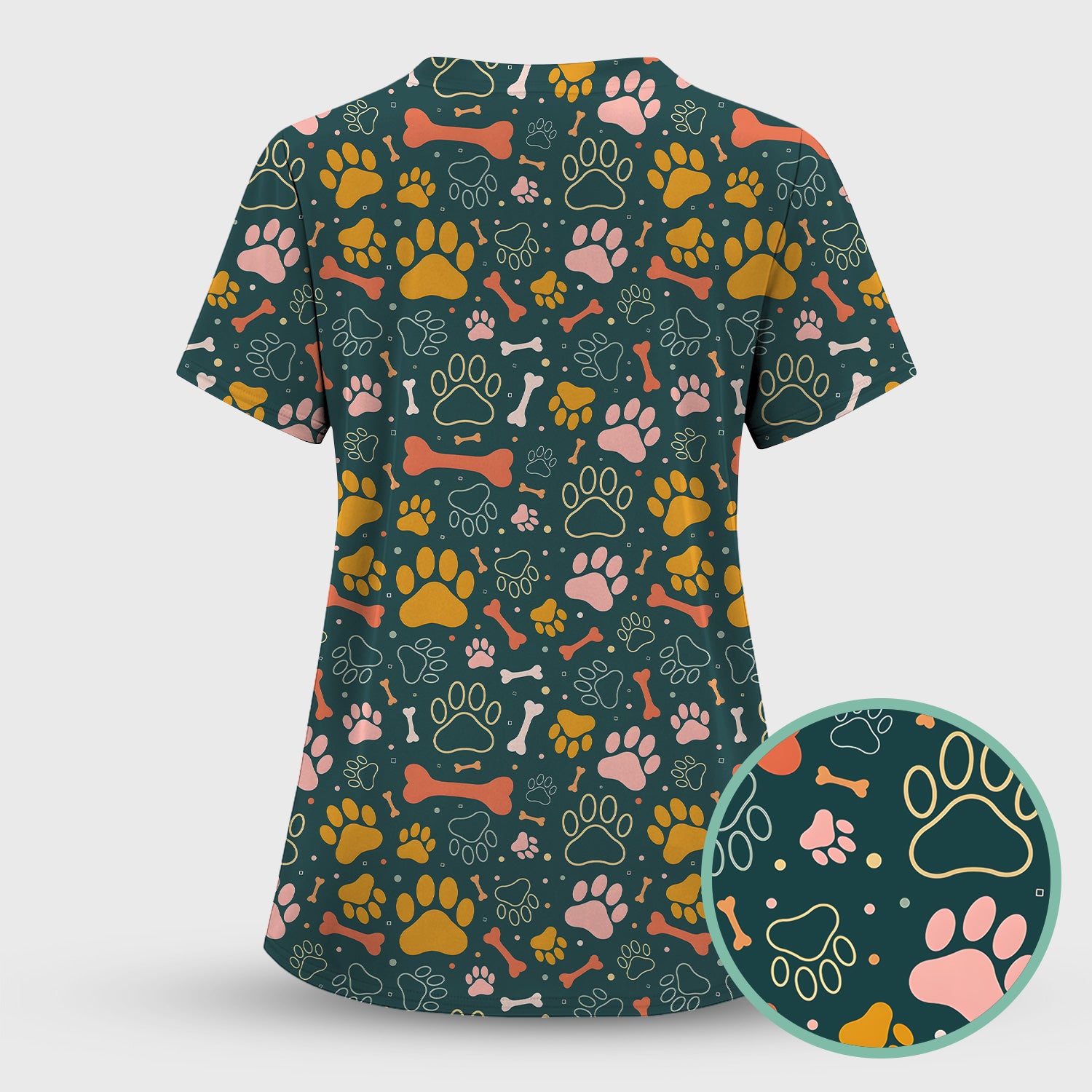 Cute Paw Print Dog Pattern Scrub Top, Comfortable Scrubs for Nurses