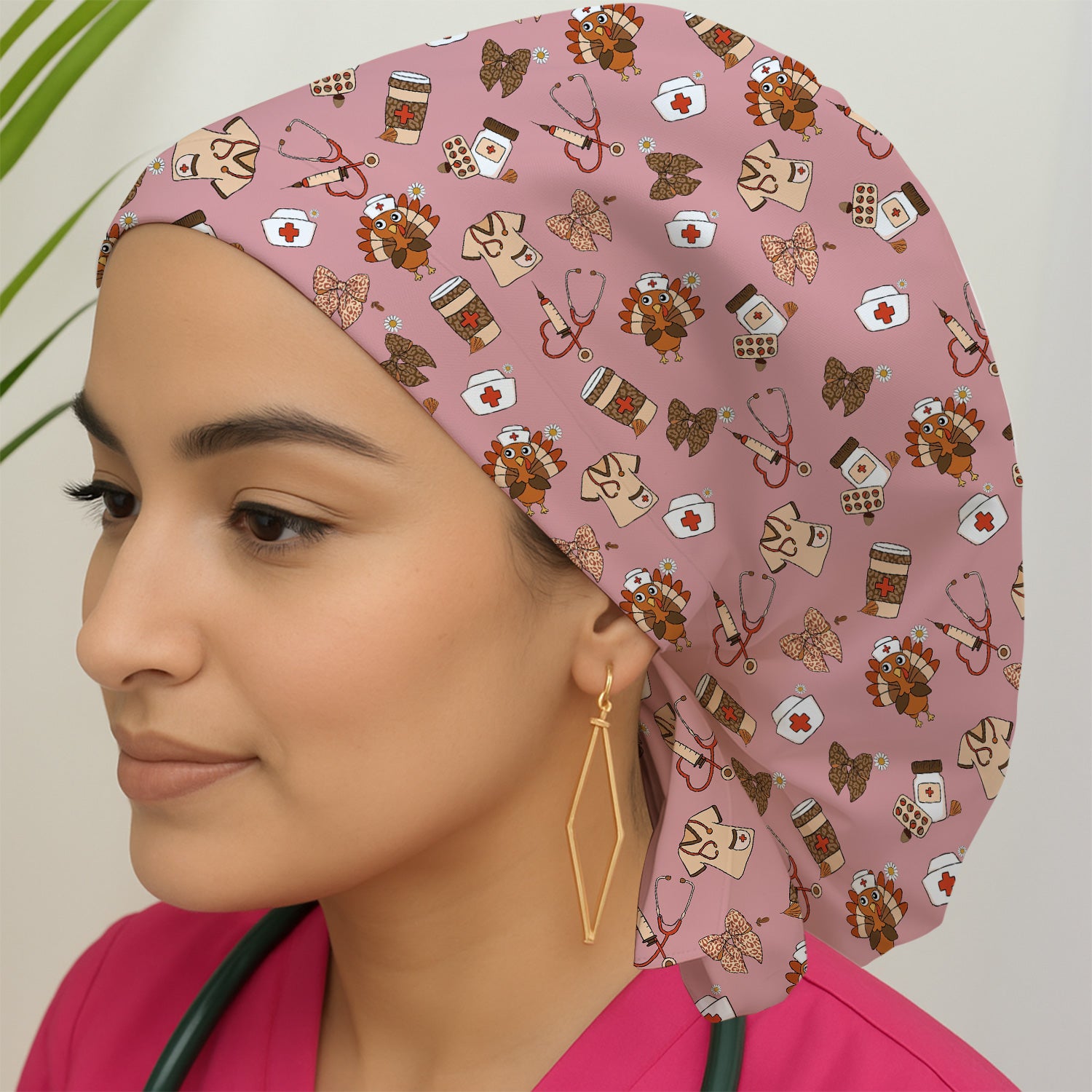 Funny Nurse Thanksgiving Scrub Cap - Turkey & Stethoscope Medical Design - Gift for Women RN LPN