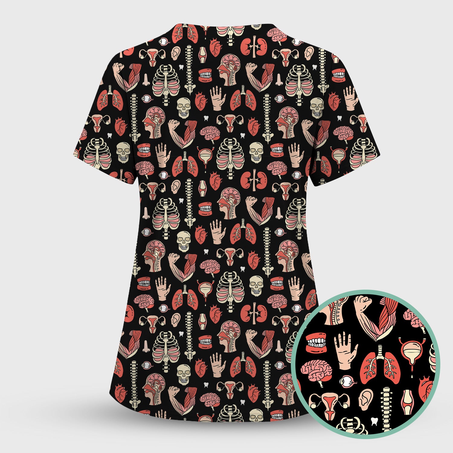 Human Anatomy Body Parts Pattern Scrubs Sets, Breathable Med Uniform