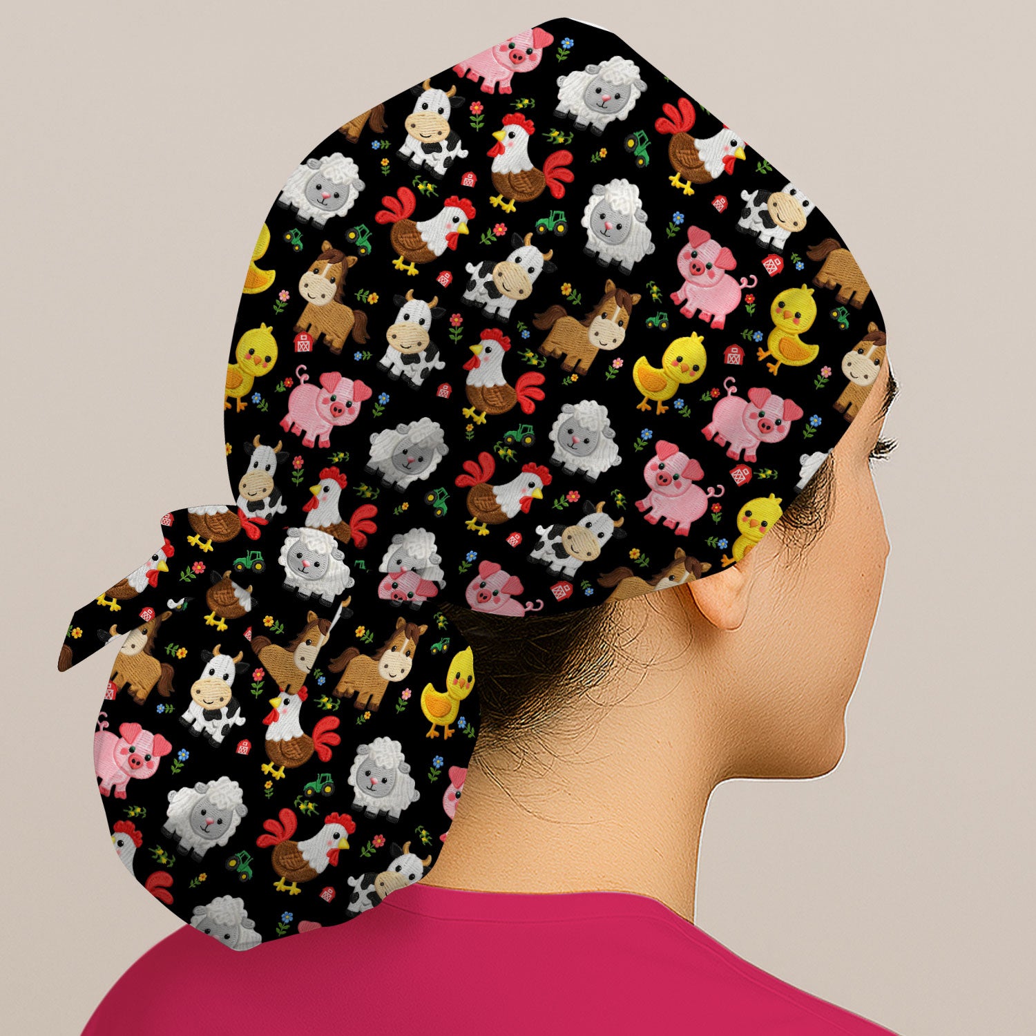 Cartoon Farm Animal Pattern Scrub Cap, Surgical Caps for Doctors