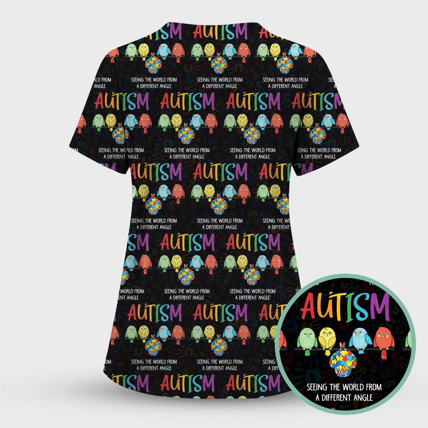 Autism Seeing The World From A Different Angle Birds Scrub Top ,Comfortable Scrubs for Nurses