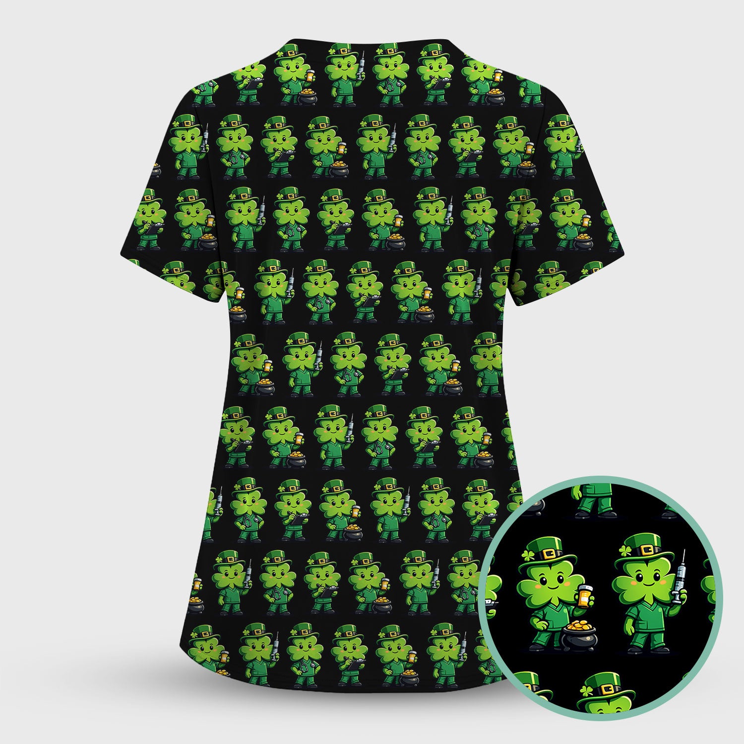 St Patrick Leprechaun Nurse Print Women's Scrub Set, Scrub Pants and V Neck Top