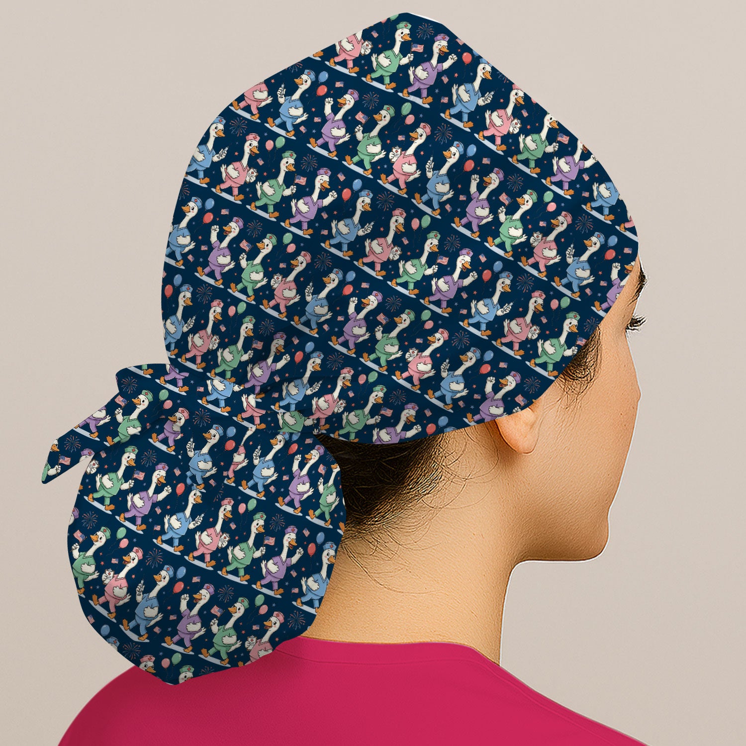 Cute Nurse Ducks Balloons Pattern Caps, Bouffant Scrub Caps for Women