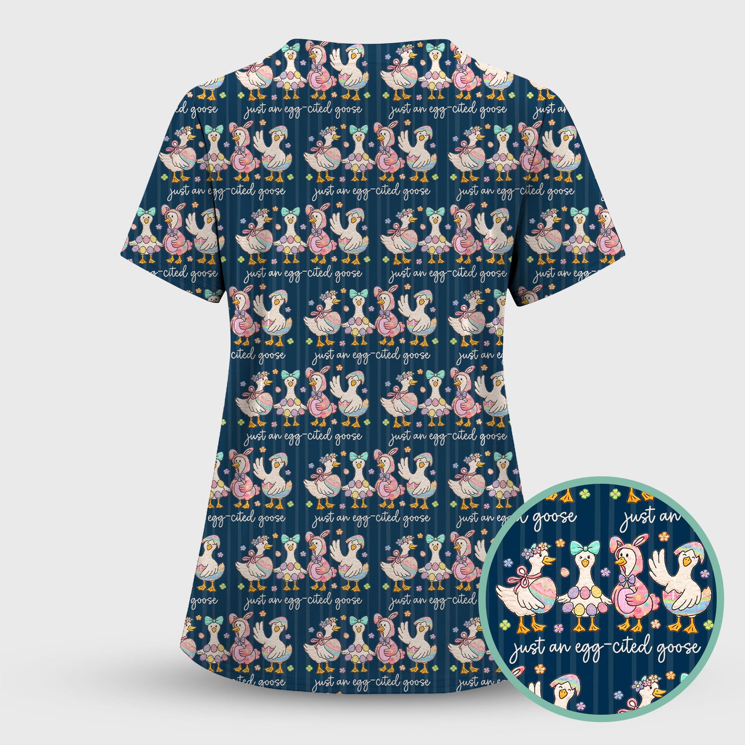 Cute Easter Goose Egg Pattern Scrubs Top, Breathable Fabrics Nursing Uniform