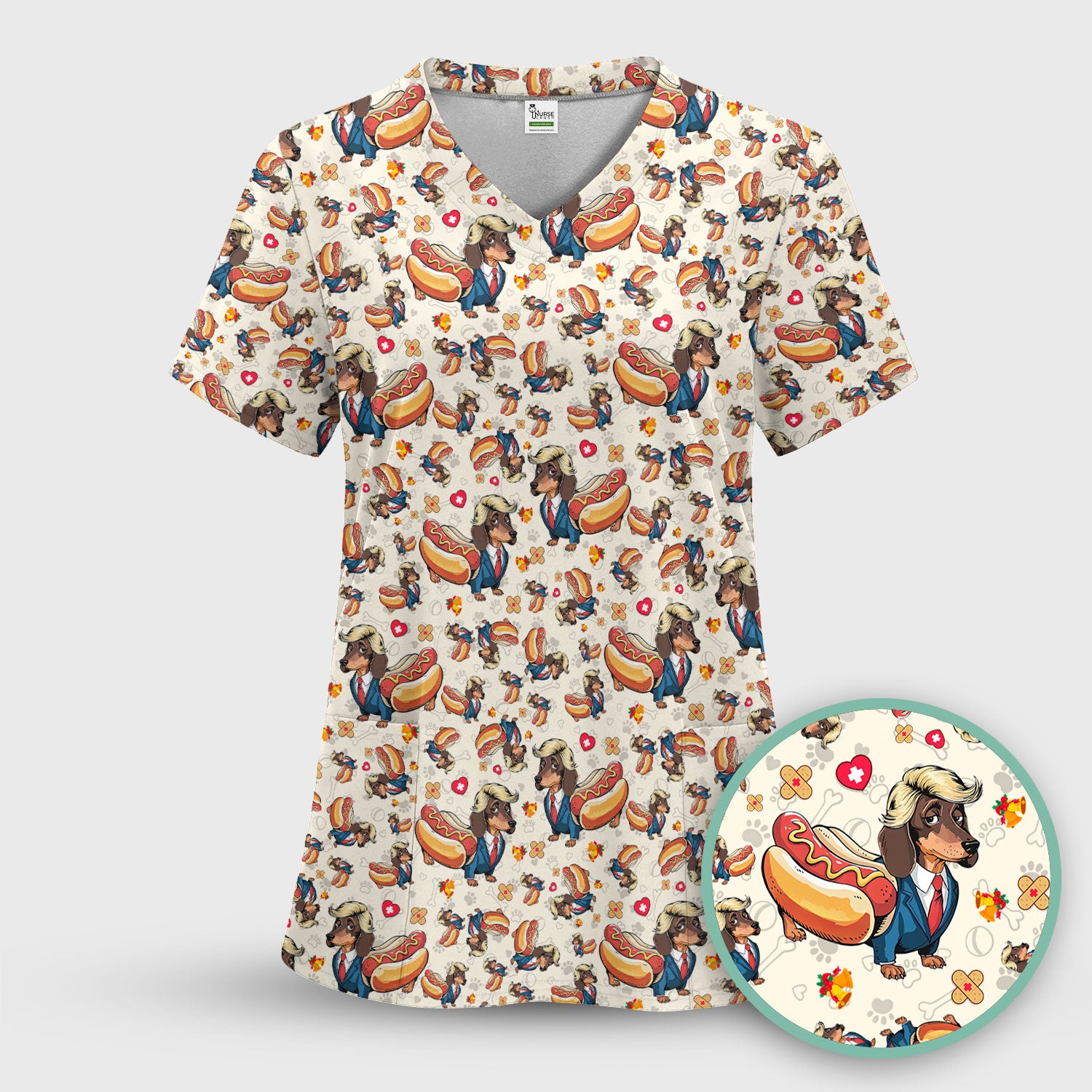 They're Eating The Dogs - Funny Dachshund Hot Dog Scrub Top - Hilarious Medical Uniform