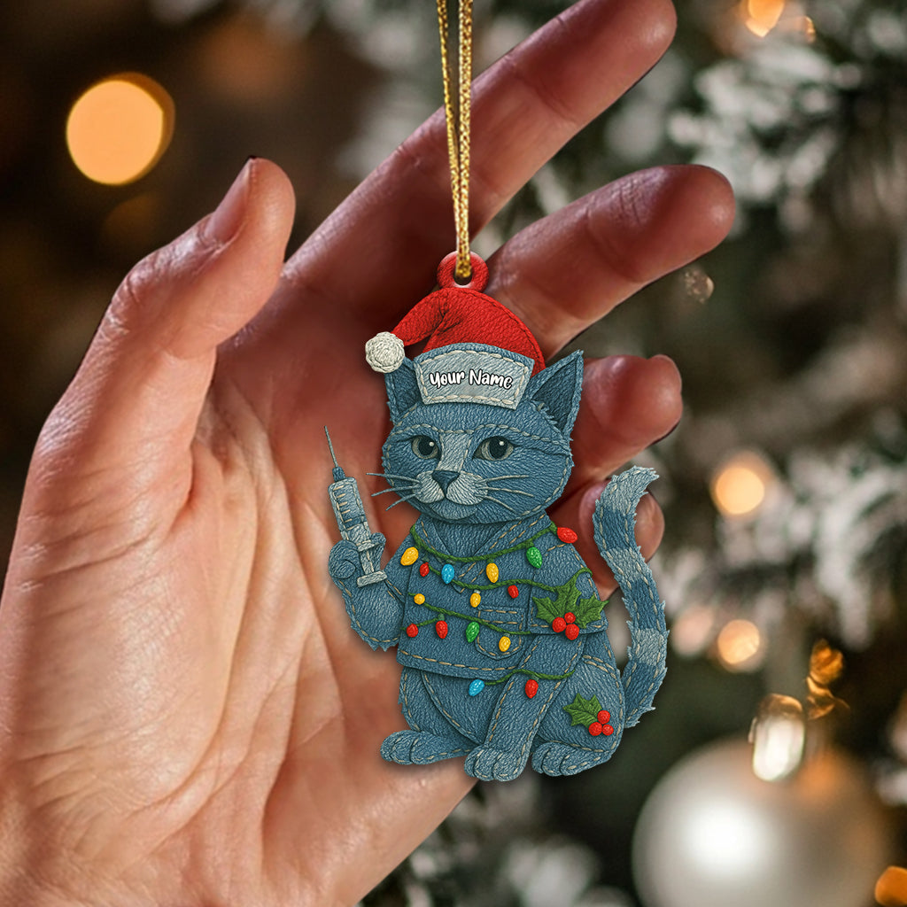 Personalized Nurse Cat Christmas Ornament – Custom Name Holiday Decor for Veterinary & Healthcare Workers – Funny Medical Xmas Gift