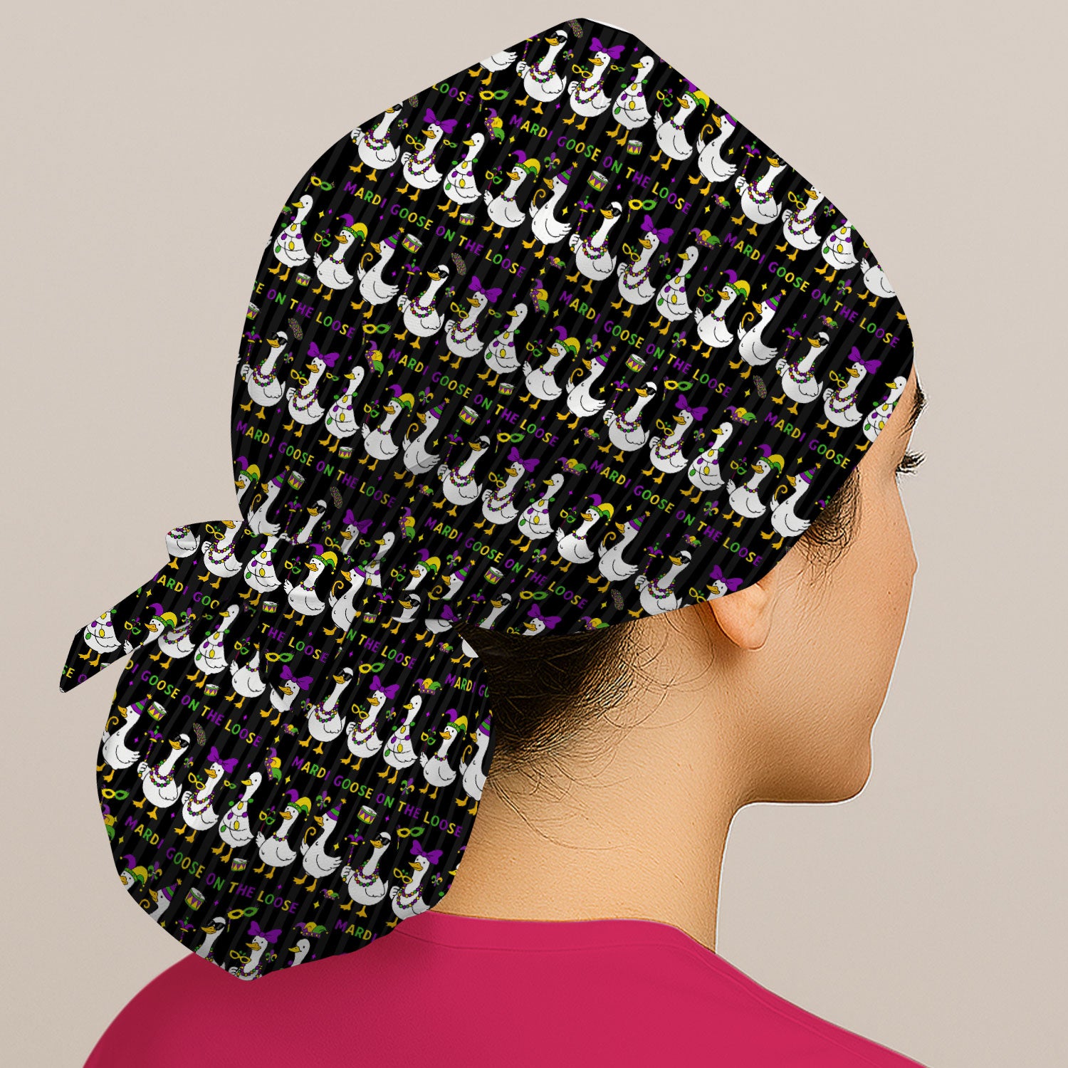 Mardi Gras Goose Nurse Scrub Cap, Funny Carnival Medical Pattern Nurse Hat, Breathable Fabrics Nursing Uniform
