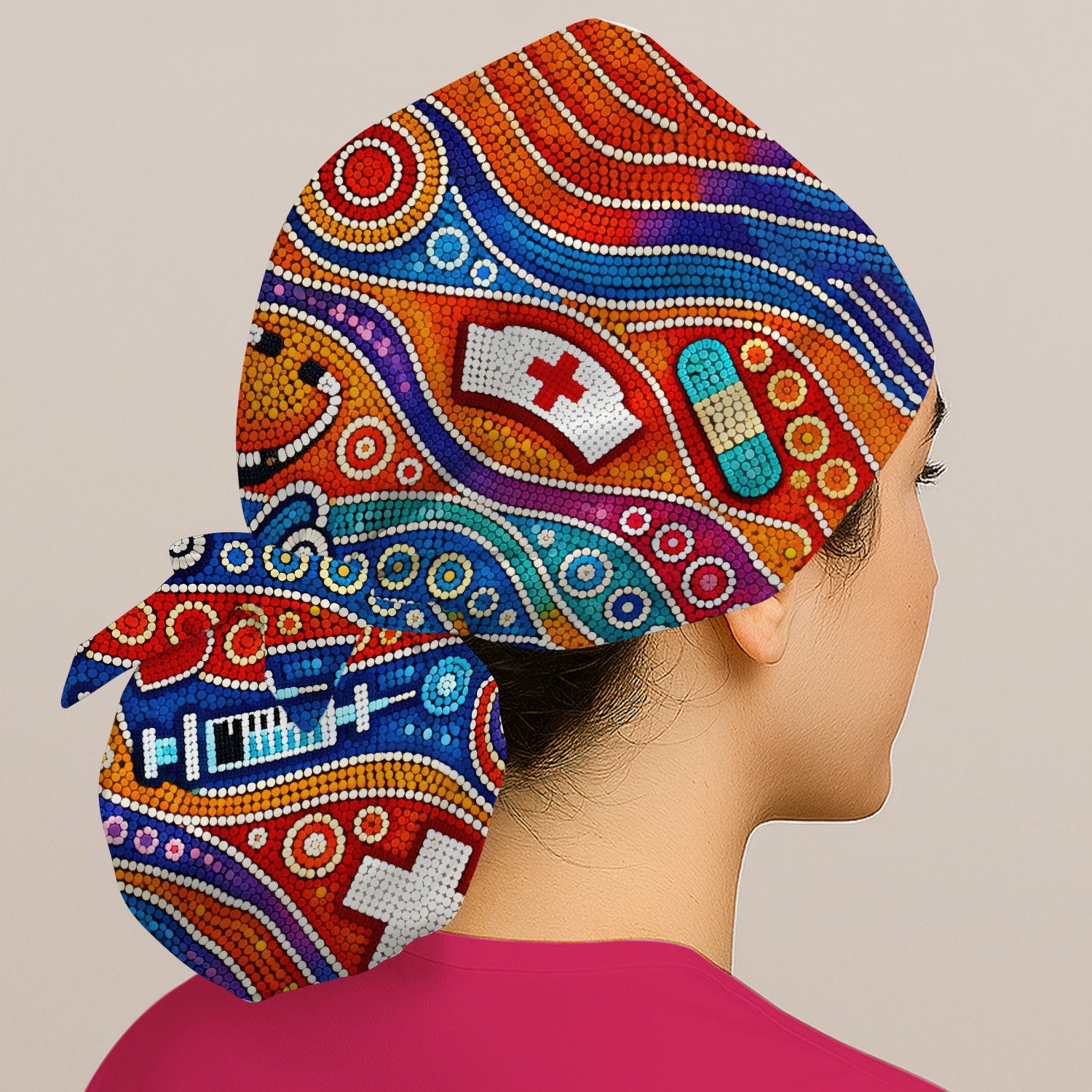 Aboriginal Dot Art Nurse Scrub Cap, Artistic Medical Pattern Hat, Breathable Fabrics Nursing Uniform