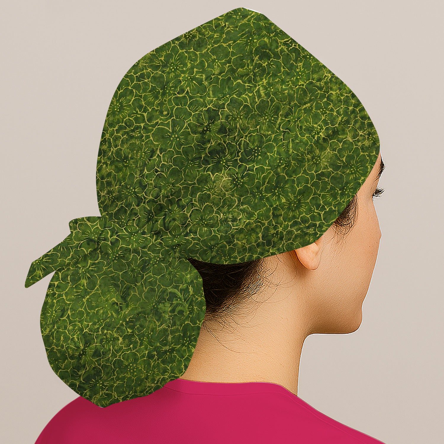 Green Floral Blossom Pattern Nurse Scrub Cap, Surgical Caps for Doctors