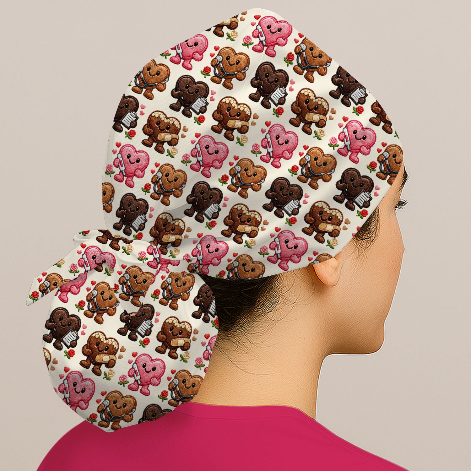 Valentine Heart Nurse Scrub Cap, Cute Medical Love Pattern Hat, Breathable Fabrics Nursing Uniform