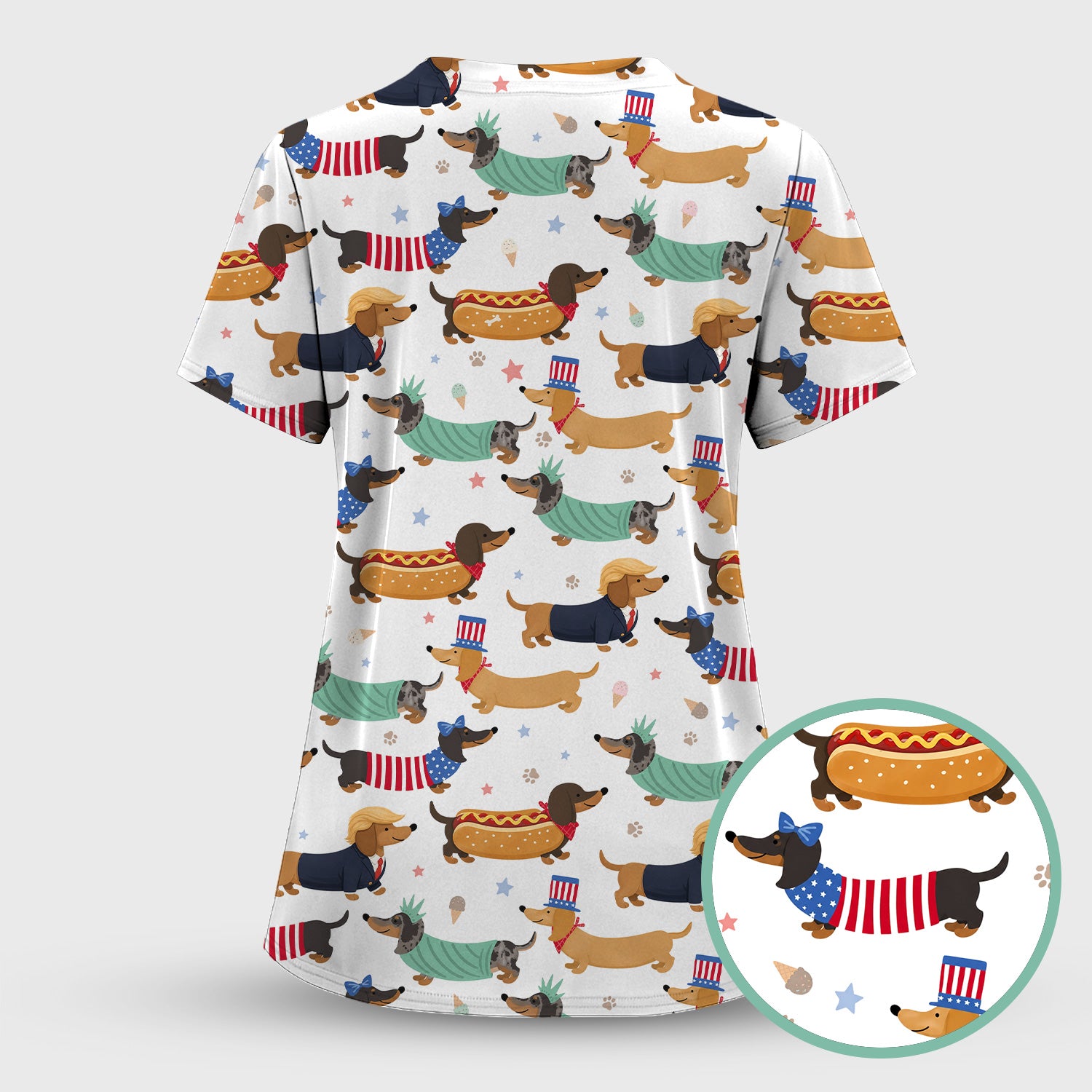 Funny Patriotic Dachshund Costume Dogs Scrub Set, Women's Scrub Sets