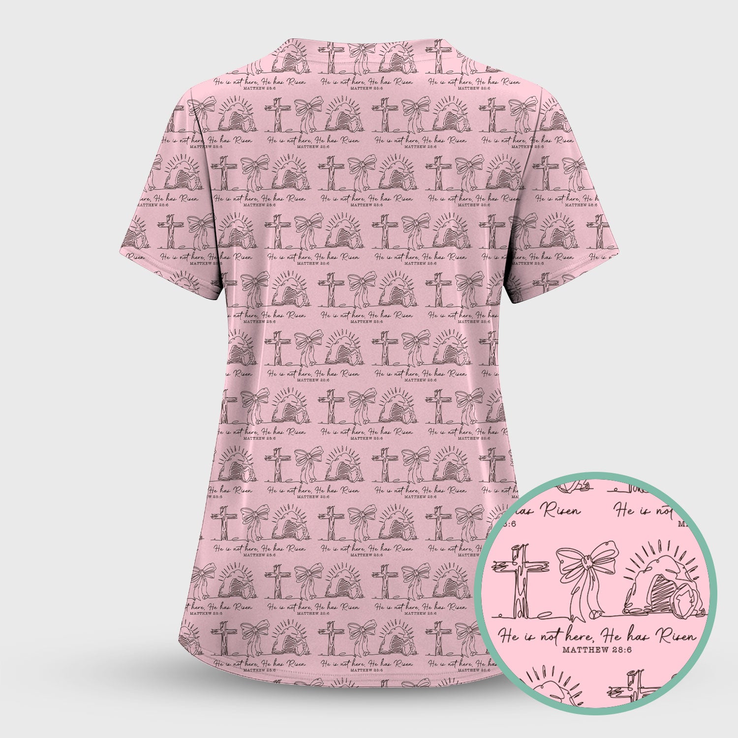 Christian Cross He Is Risen Pattern Scrubs Top, Comfortable Scrubs for Nurses