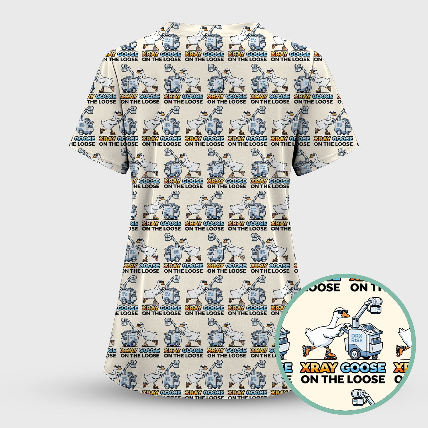 Funny Xray Goose On The Loose Pattern Scrub Top, Scrub Pants and V Neck Top