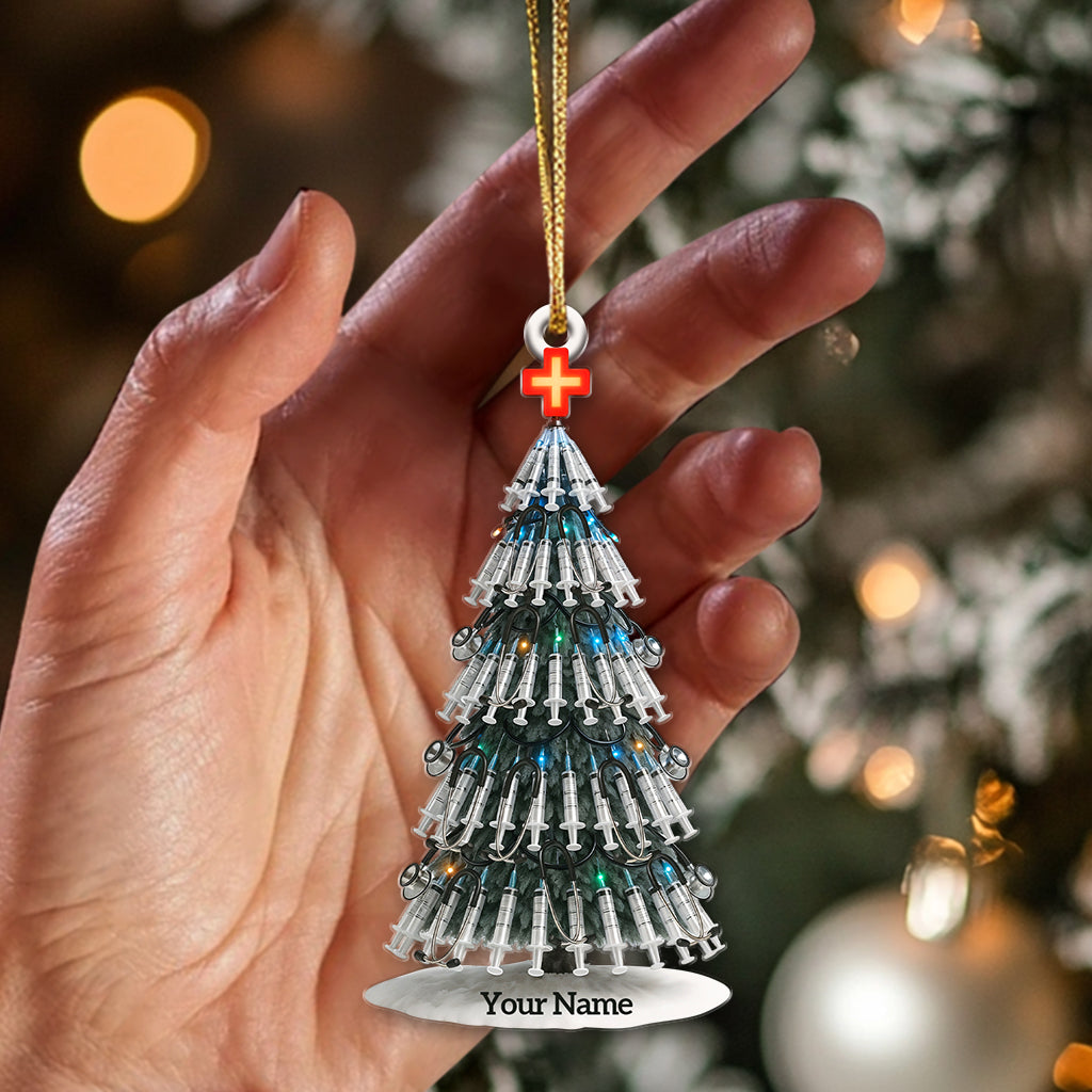 Personalized Xmas Nursing Ornament, Custom Nurse Syringe Christmas Ornament, Unique Medical Tree Decoration