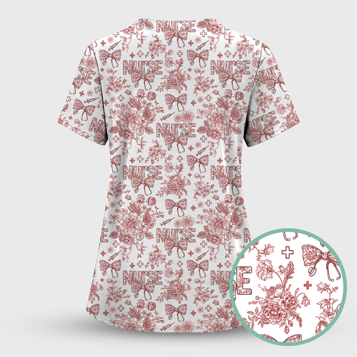 Toile de Jouy Nurse Scrub Set - Elegant Floral Pattern Scrubs for Women - Stylish Flower Medical Scrubs Gift for Healthcare Workers