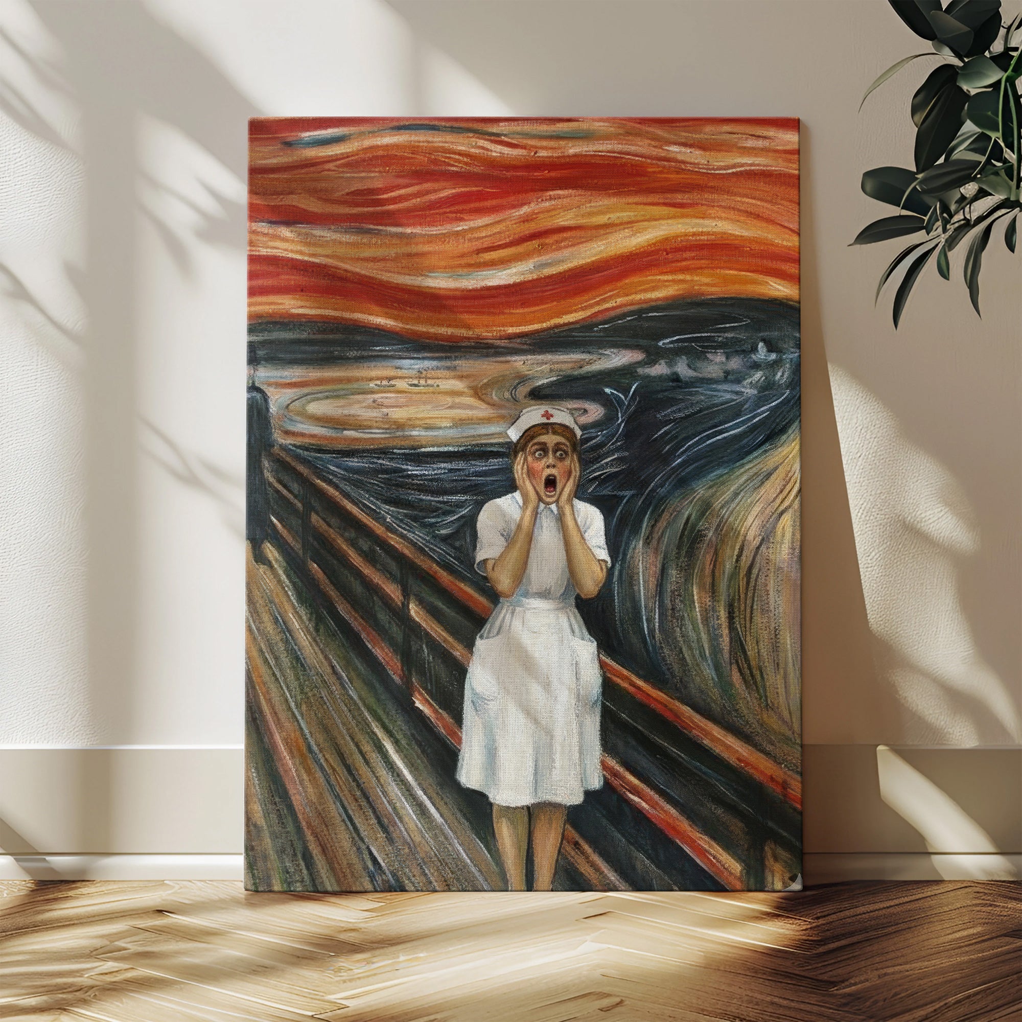 Funny Stressed Nurse Wall Art, The Scream by Munch Parody Expressionism Canvas, RN LPN CNA Gift