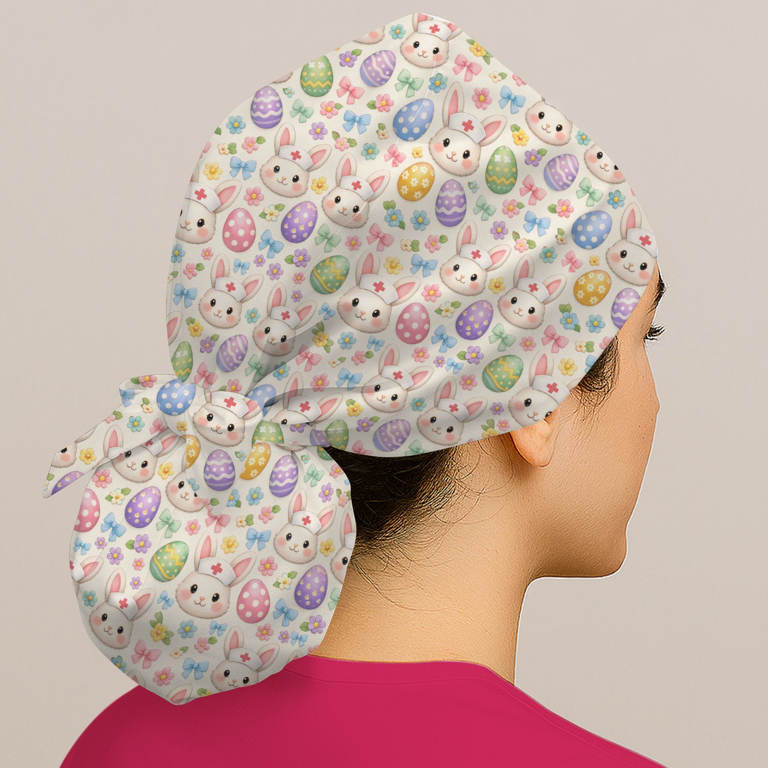 Cute Easter Nurse Bunny Egg Bouffant Cap, Surgical Caps for Doctors