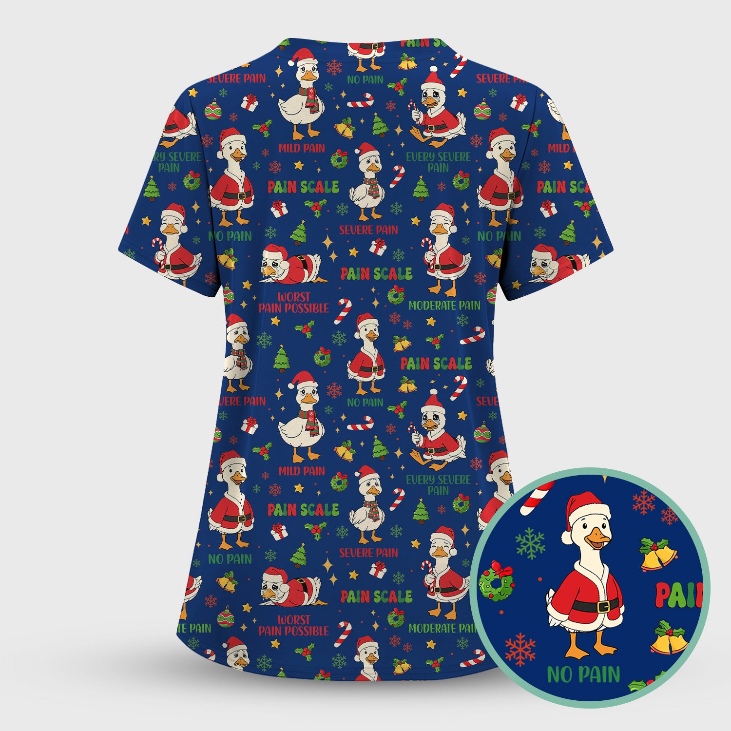 Christmas Nurse Scrub Top - Funny Goose Pain Scale - Cute Holiday Medical Uniform for Women
