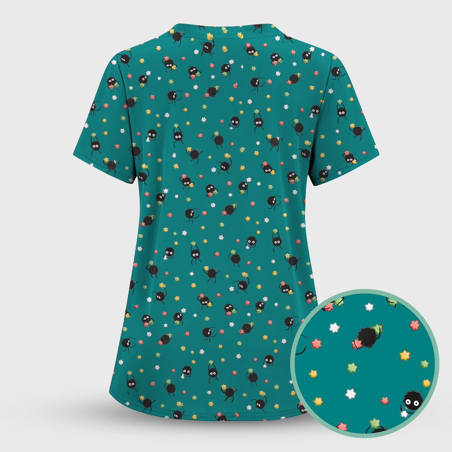 Funny Spider Pattern Pattern Pattern Scrub Top, Cartoon Spider Pattern Nursing Uniform For Women