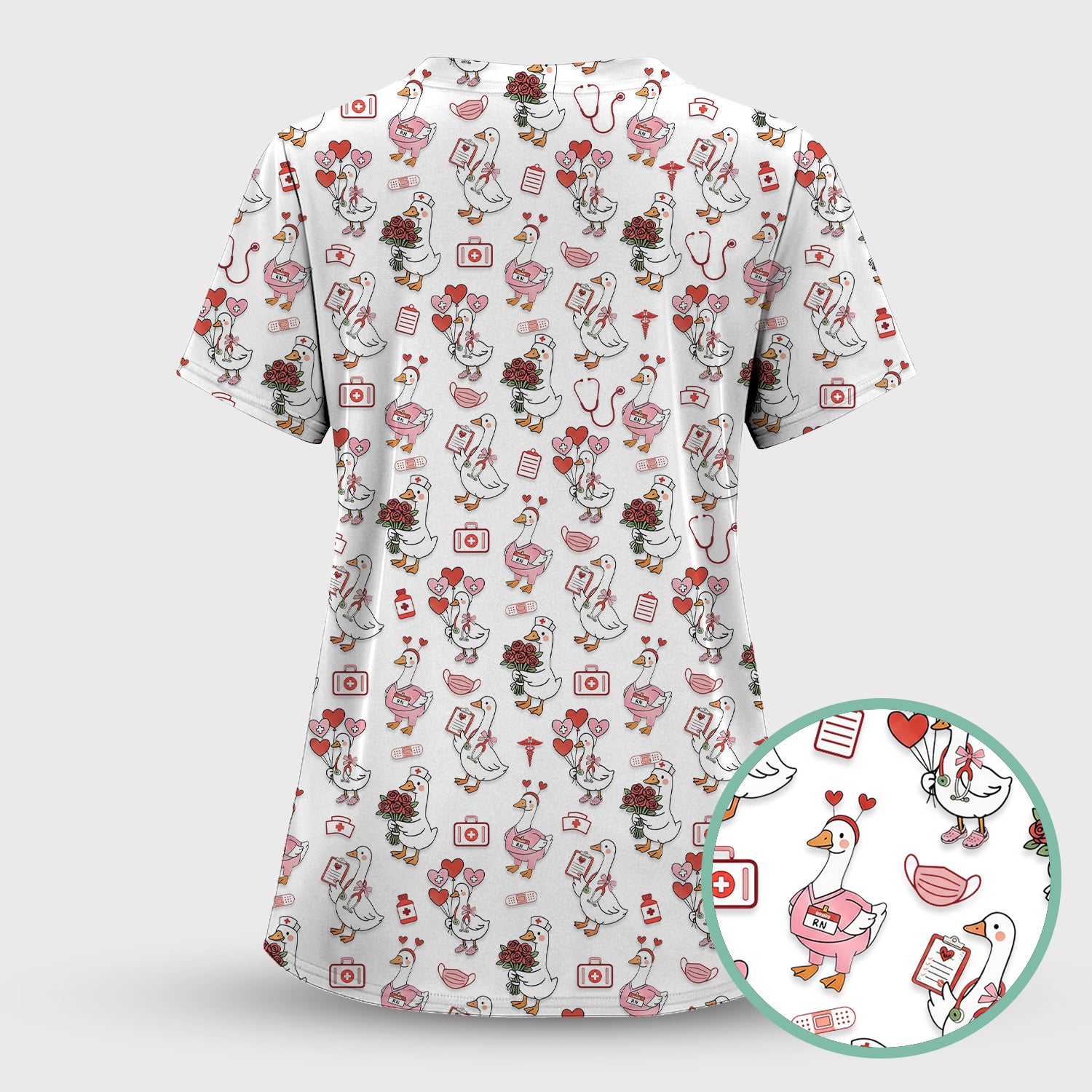 Cute Goose Nurse Medical Pattern Scrub Set, Women's Scrub Sets