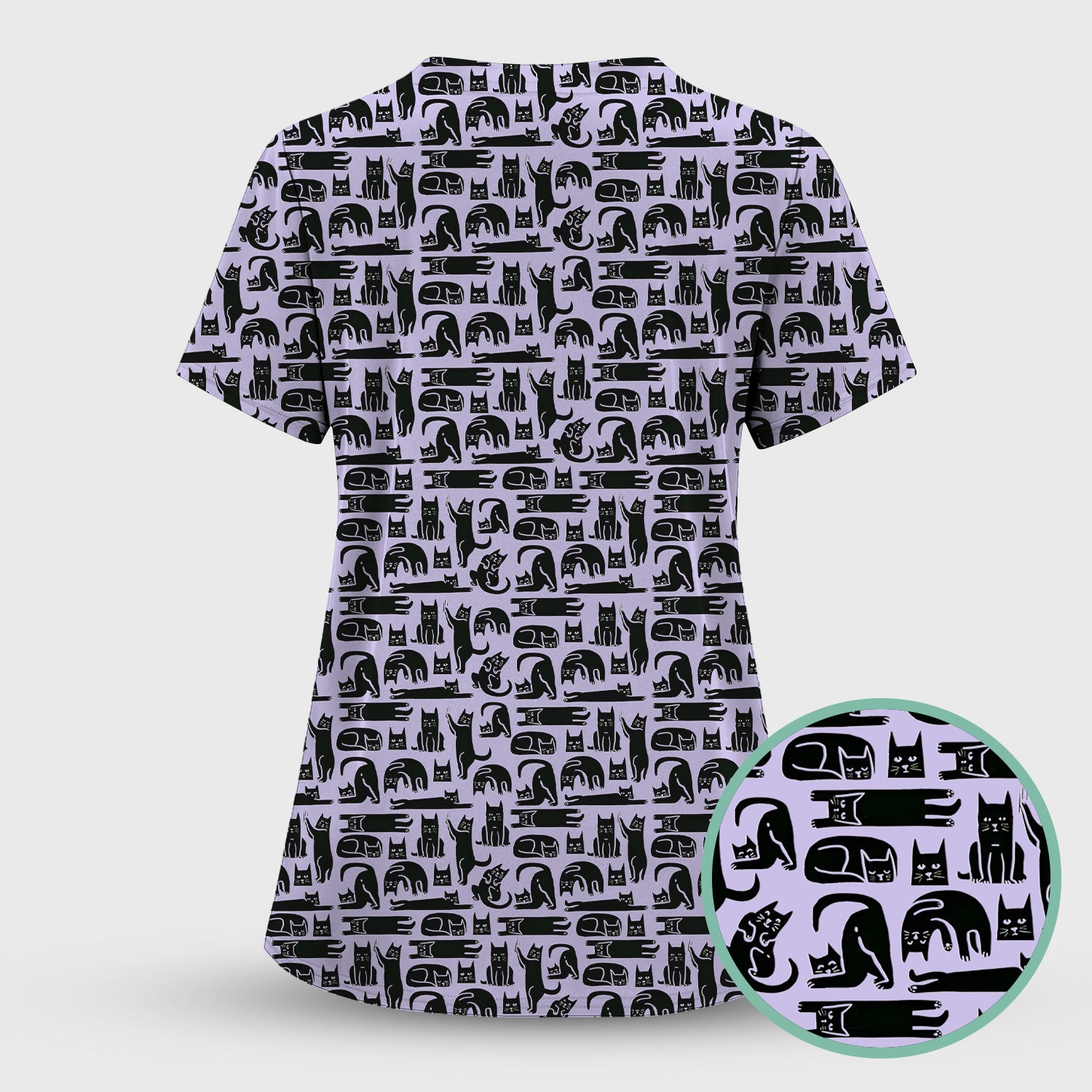 Cute Funny Cat Poses Print Scrub Top, Comfortable Scrubs for Nurses