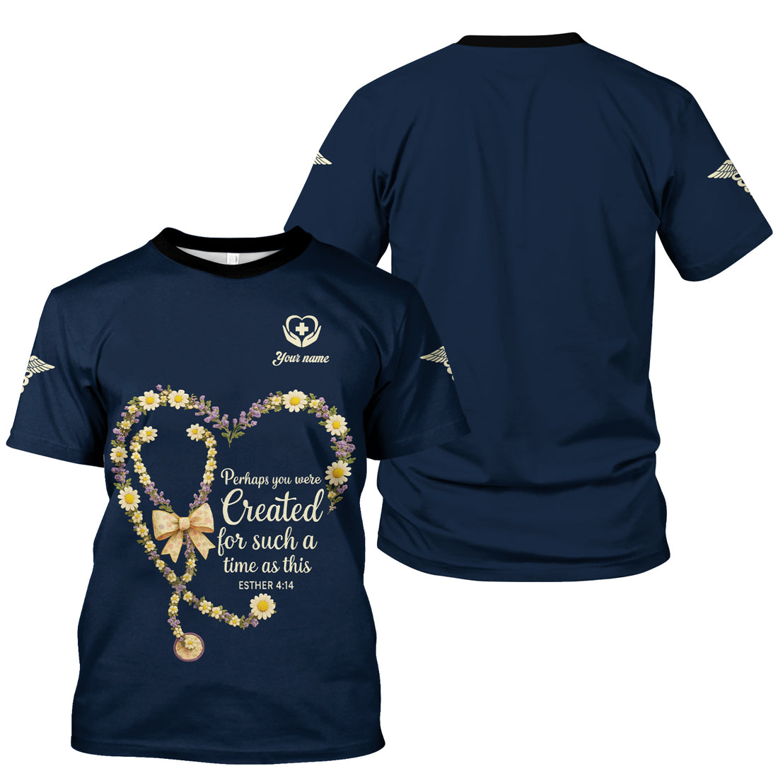 Custom Faith Nurse T-Shirt - Floral Stethoscope Heart & Bible Verse Graphic - Thoughtful Gift for Christian Nurses & Nursing Student