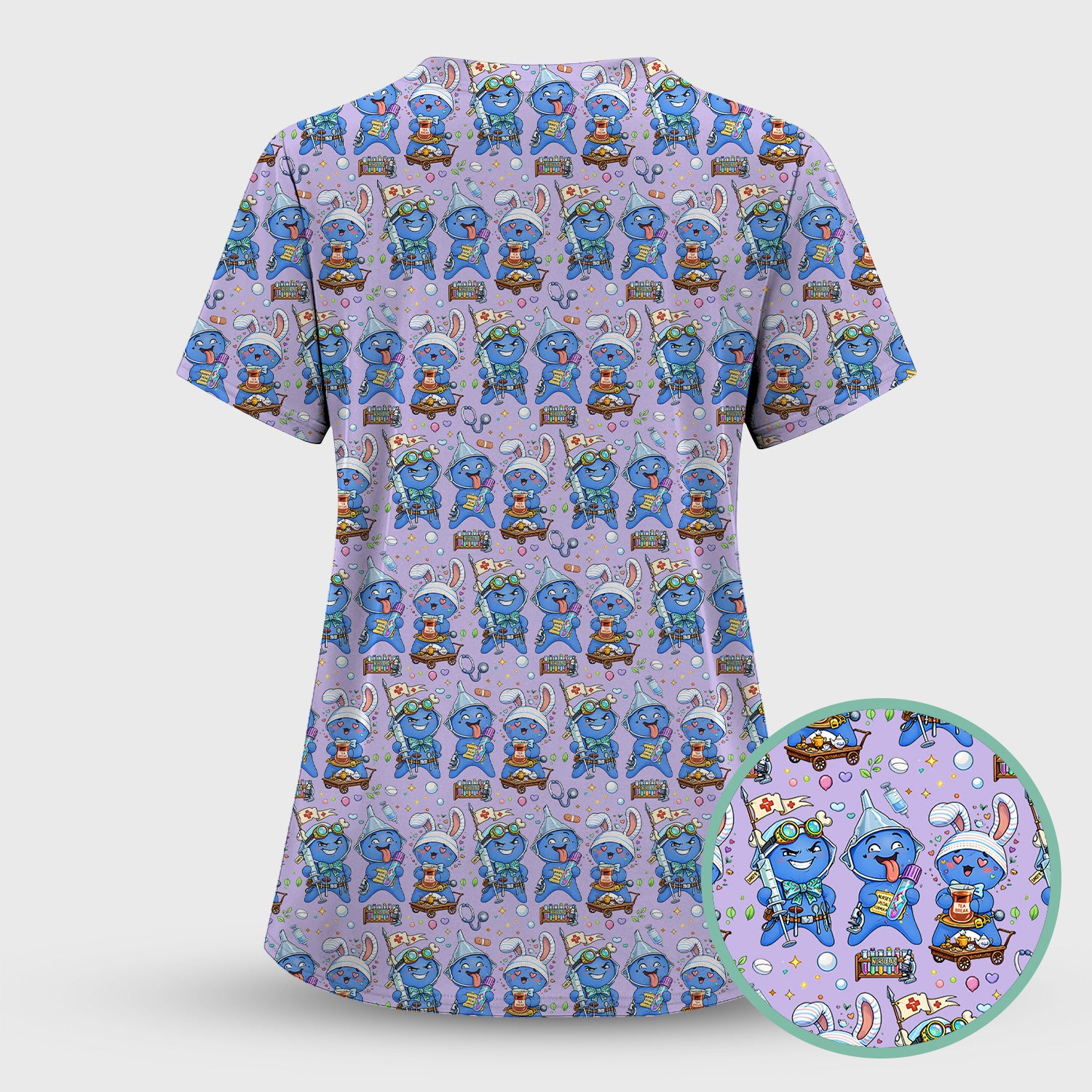 Cute Glove Doll Hospital Medical Cartoon Nurse Pattern Scrub Set, Women's Scrub Sets
