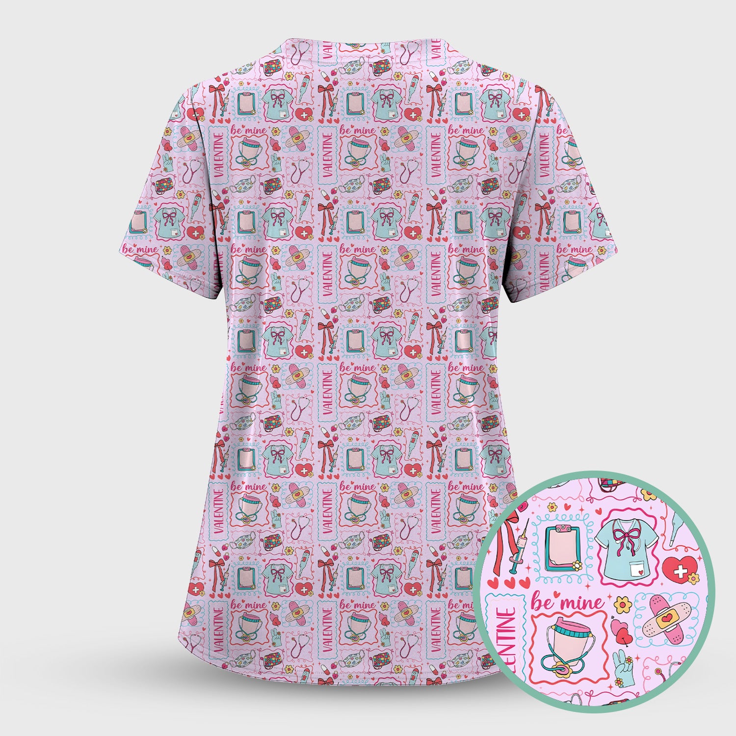 Valentine Medical Hearts Bandages Syringes Scrub Top, Comfortable Scrubs for Nurses