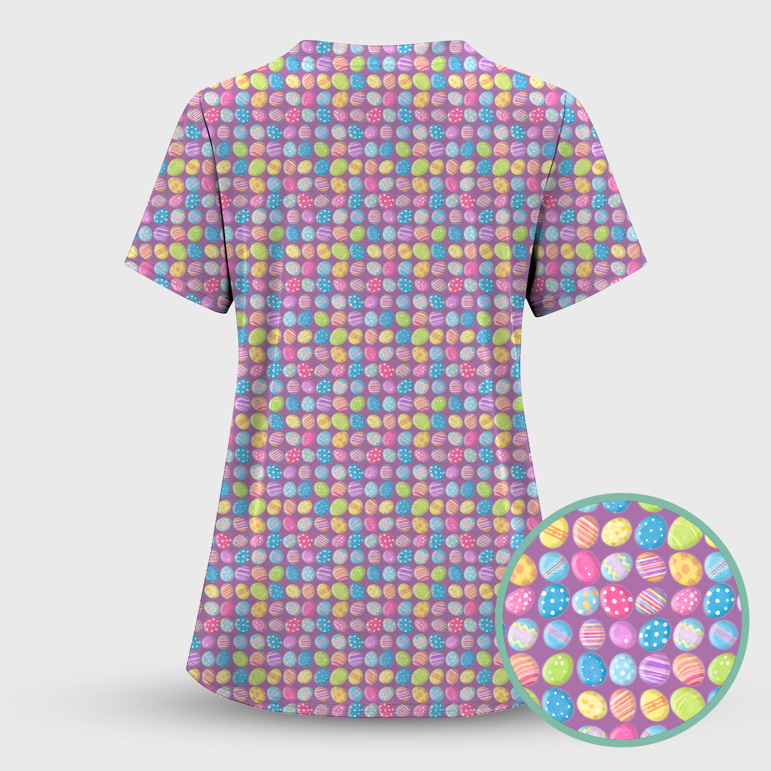 Colorful Easter Eggs Pattern Scrub Top, Comfortable Scrubs for Nurses