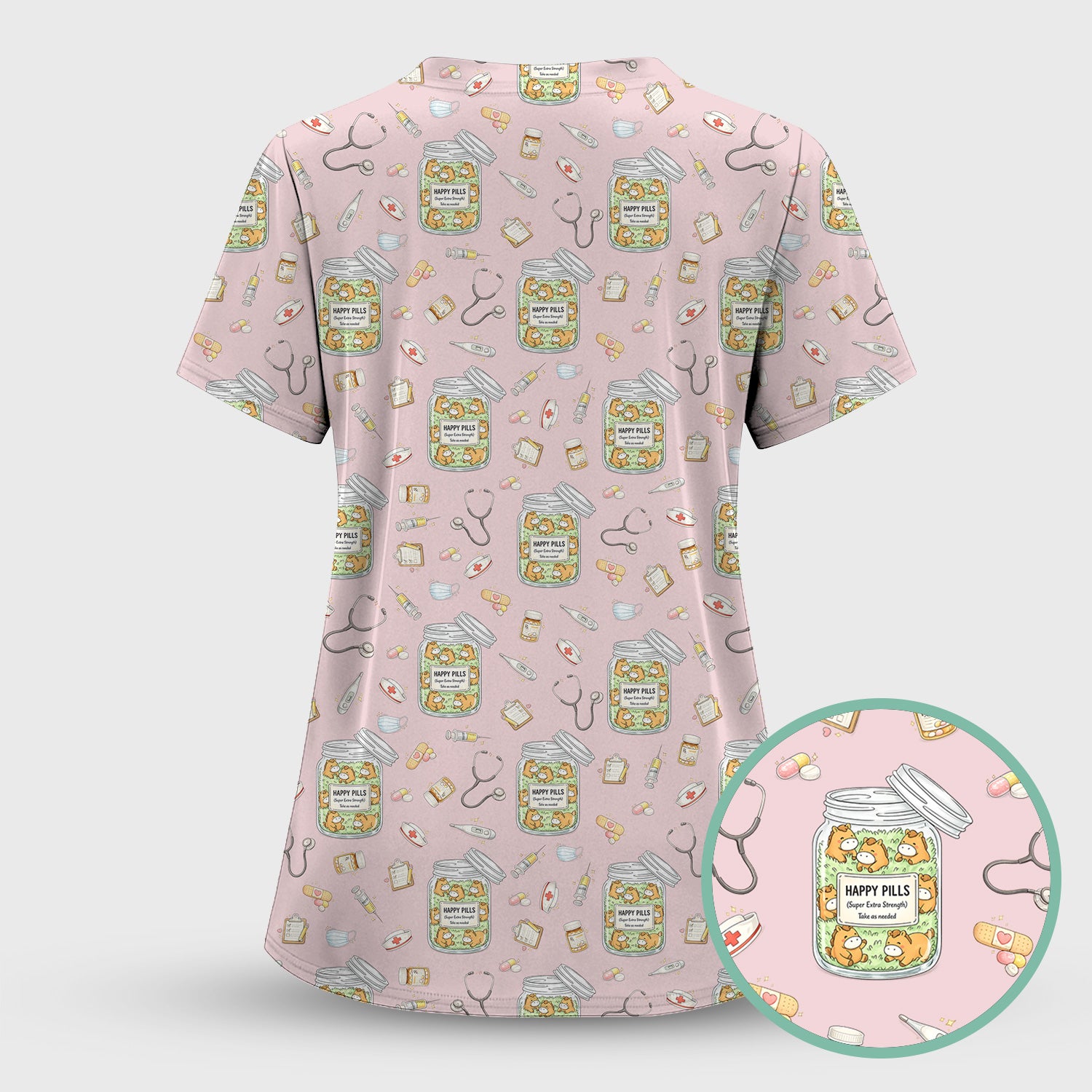 Happy Pills Horse Medical Print Nurse Scrub Top, Comfortable Scrubs for Nurses