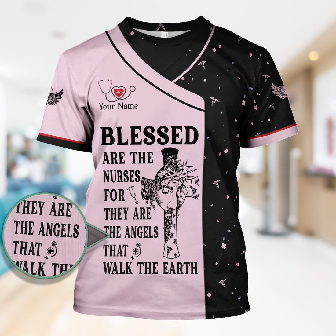Personalized Christian Nurse Shirt - Blessed Are The Nurses Angel - Gift for Women RN LPN & Healthcare Workers