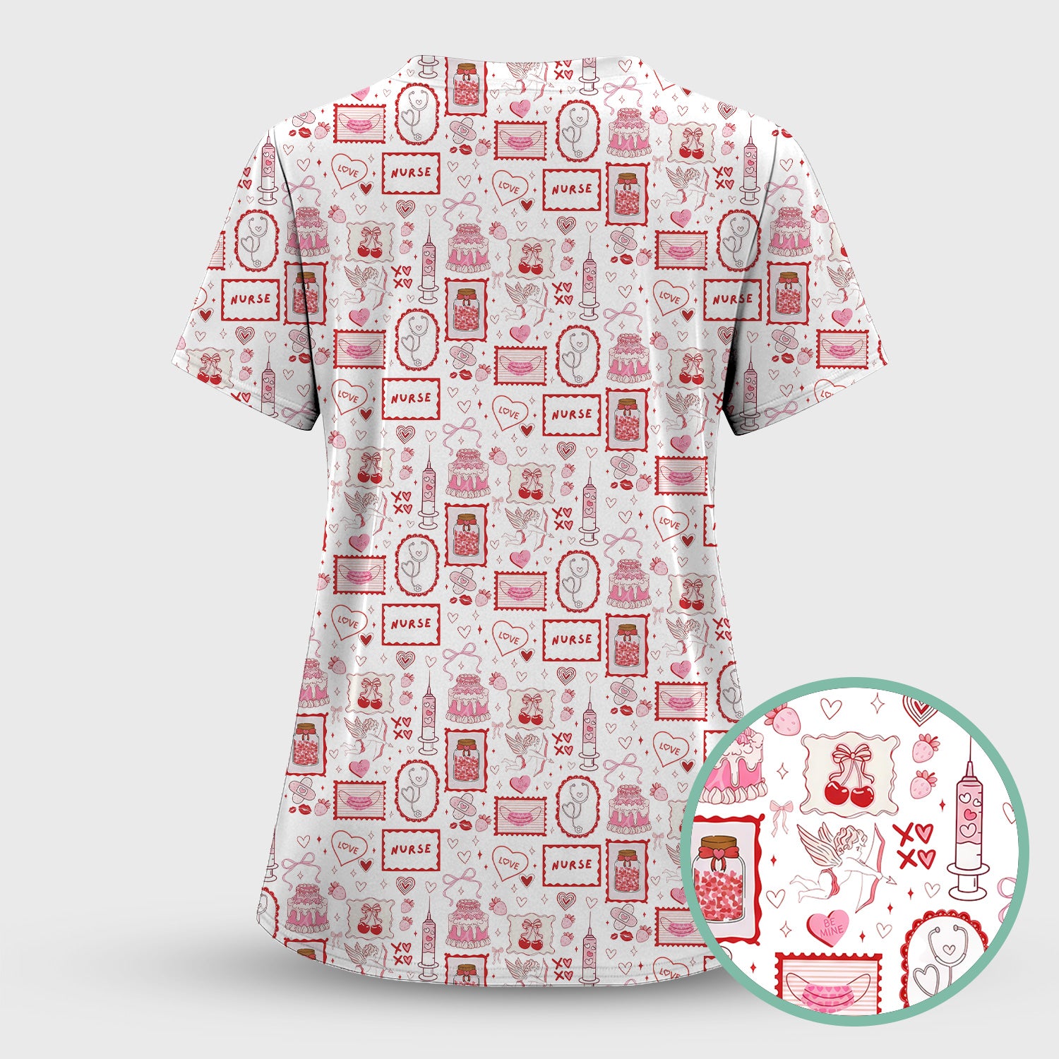 Nurse Icons Hearts Syringes Valentine Scrub Top, Breathable Nursing Uniform