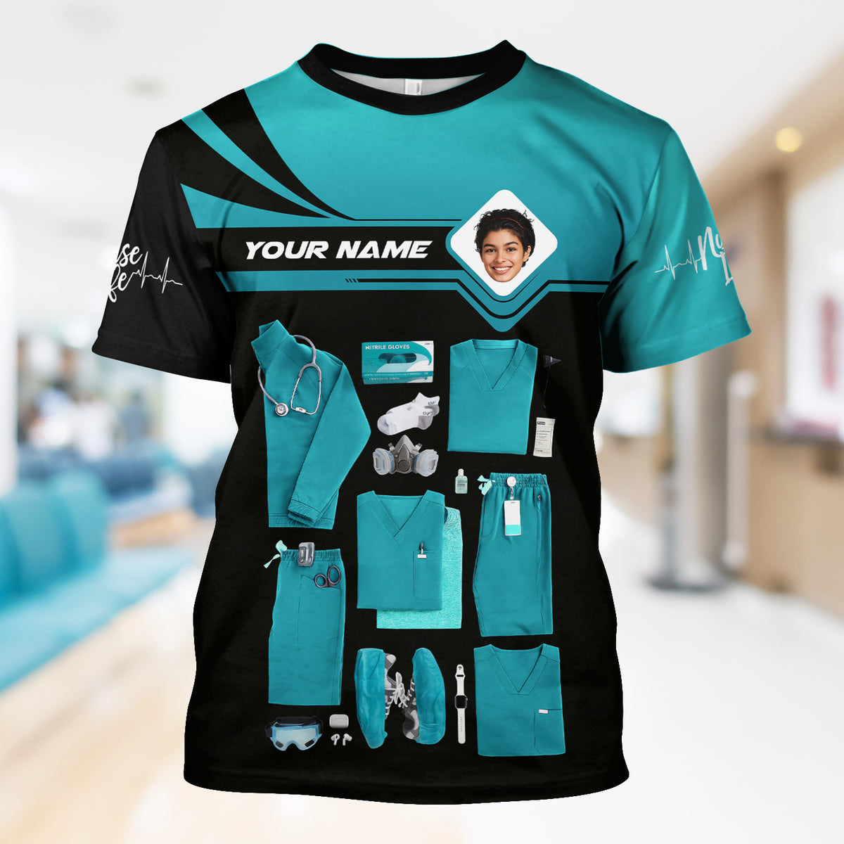 Personalized Oncology Nurse Scrub Shirt - Custom Photo & Name - In My Nurse Era Design - Gift for RN, LPN, Healthcare Worker