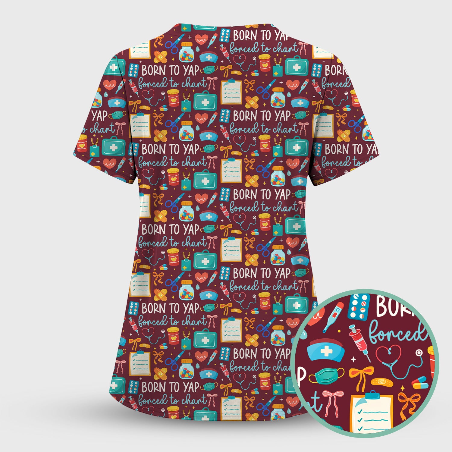 Born To Yap Medical Tools Pattern Scrub Top, Comfortable Scrubs for Nurses
