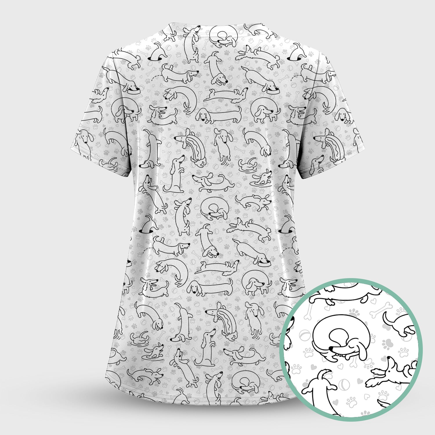 Playful Dachshund Dog Line Art Print Scrub Top, Comfortable Scrubs for Nurses