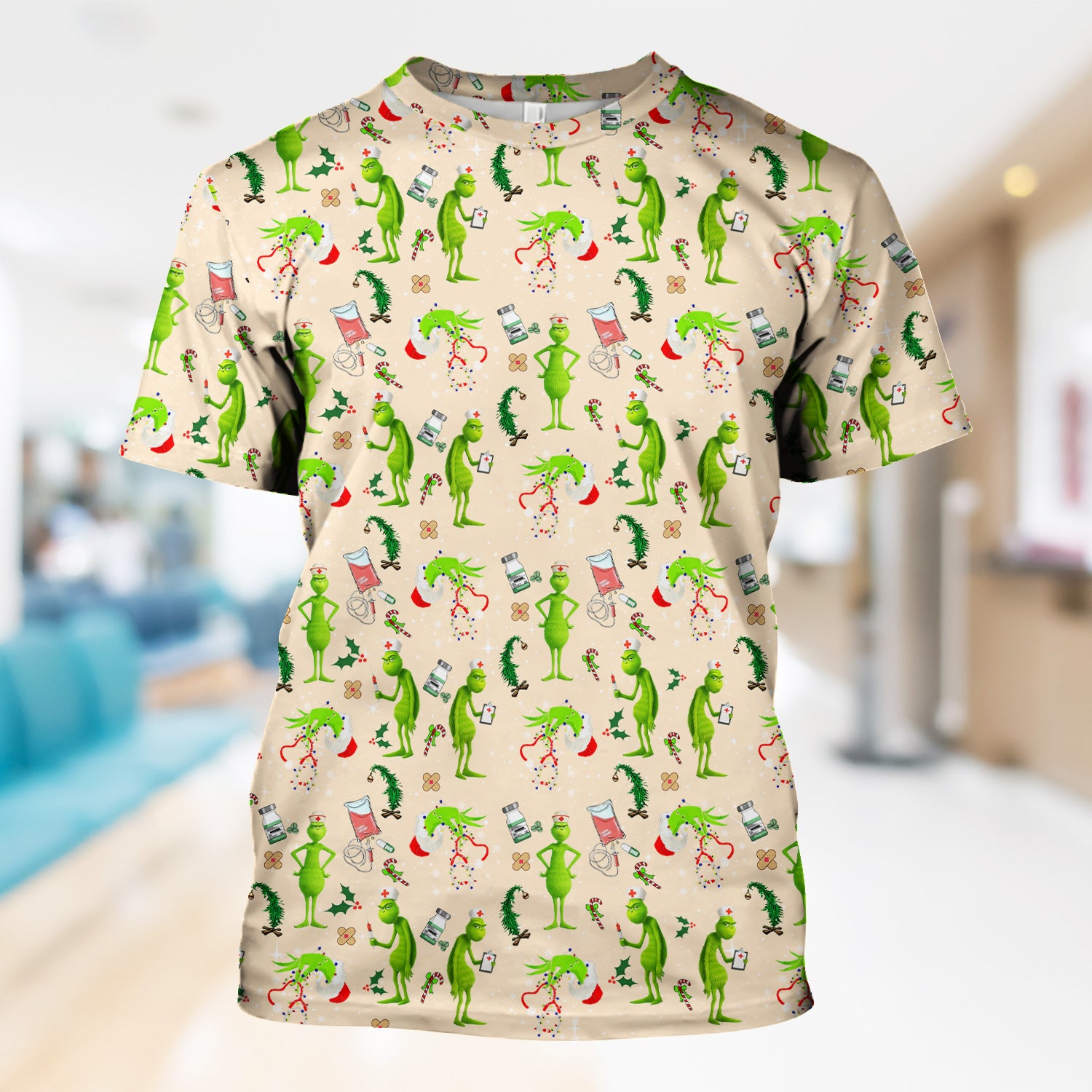 Cute Grinch Scrub Top for Nurse - Christmas Holiday Medical Shirt - Gift for CNA RN LPN Healthcare Workers