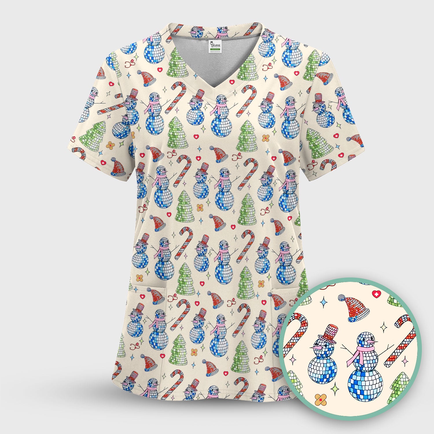 Funny Snowman Scrub Top for Women - Breathable Fabrics Med Uniform - Comfortable Scrubs for Nurses - Christmas Gift for LPN CNA RN