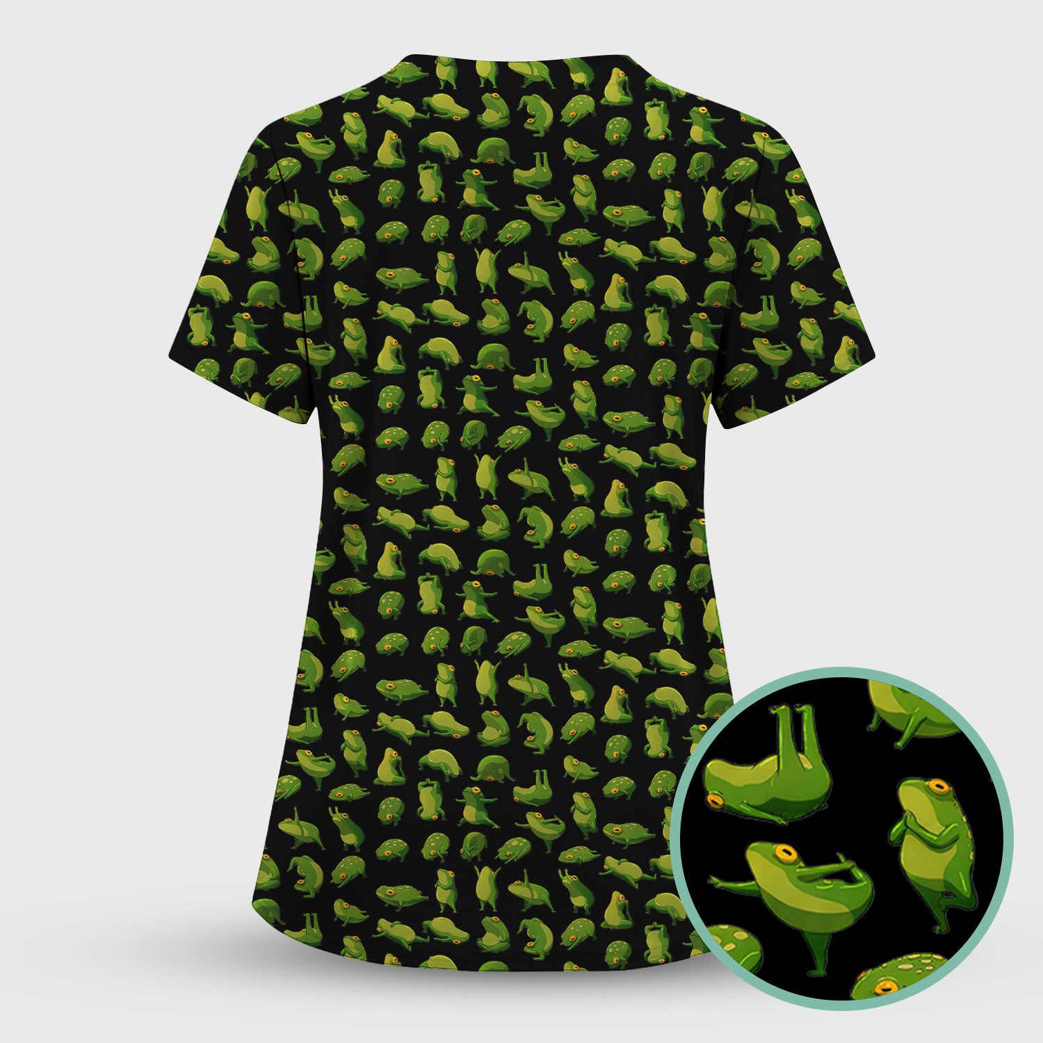 Cute Frog Cartoon Pattern Scrub Top, Comfortable Scrubs for Nurses