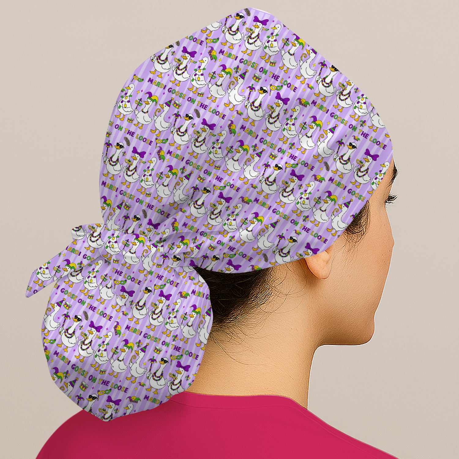 Mardi Gras Goose Nurse Scrub Cap, Funny Carnival Medical Pattern Nurse Hat, Breathable Fabrics Nursing Uniform