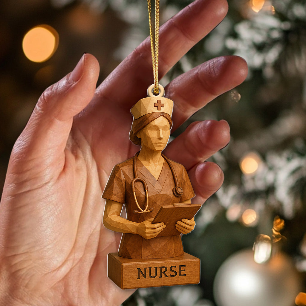 Custom Name Nurse Ornament, Personalized Wooden Nurse Figurine Decor, Xmas Healthcare Gift for Nursing