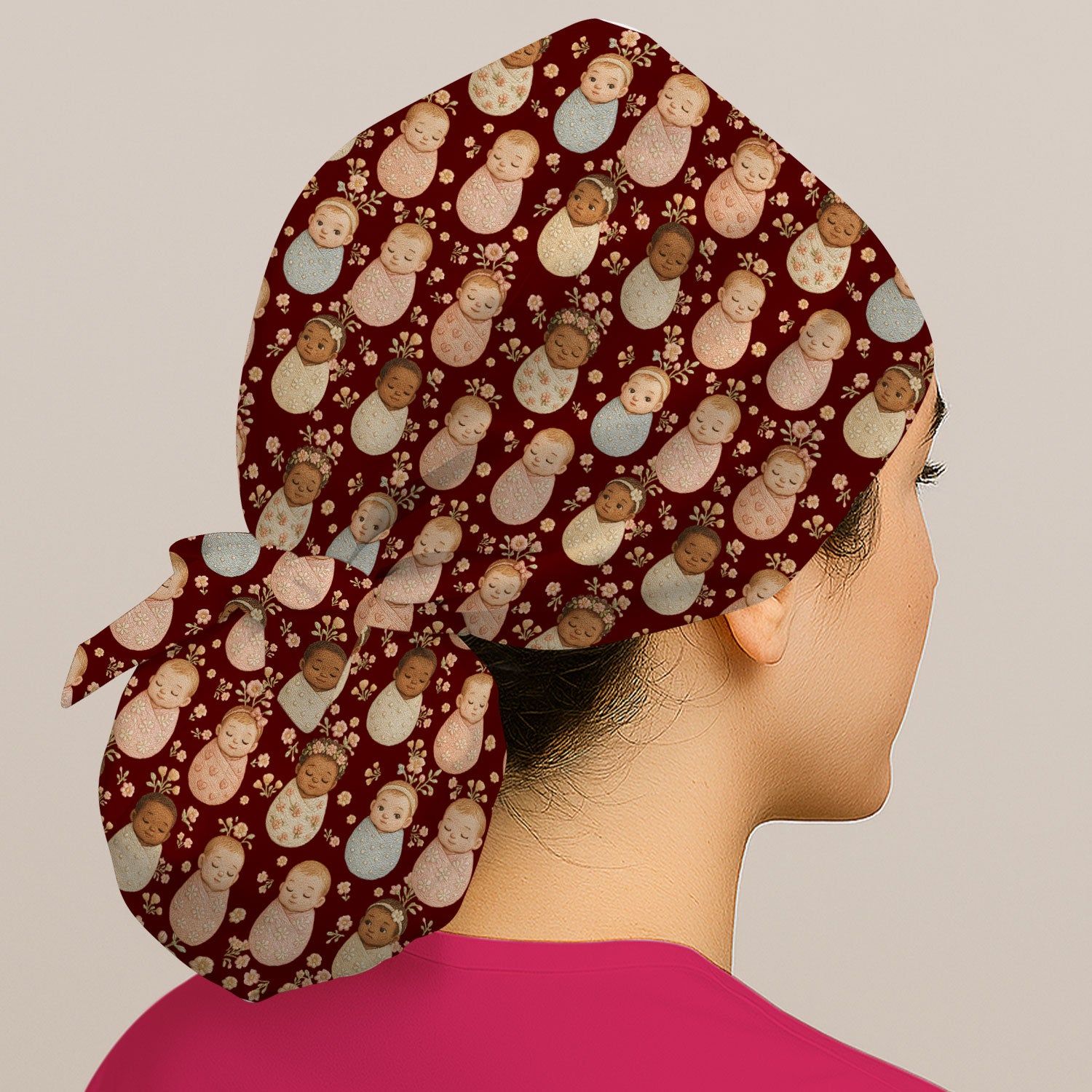 Sweet Newborn Baby Floral Print Scrub Cap, Bouffant Scrub Caps for Women