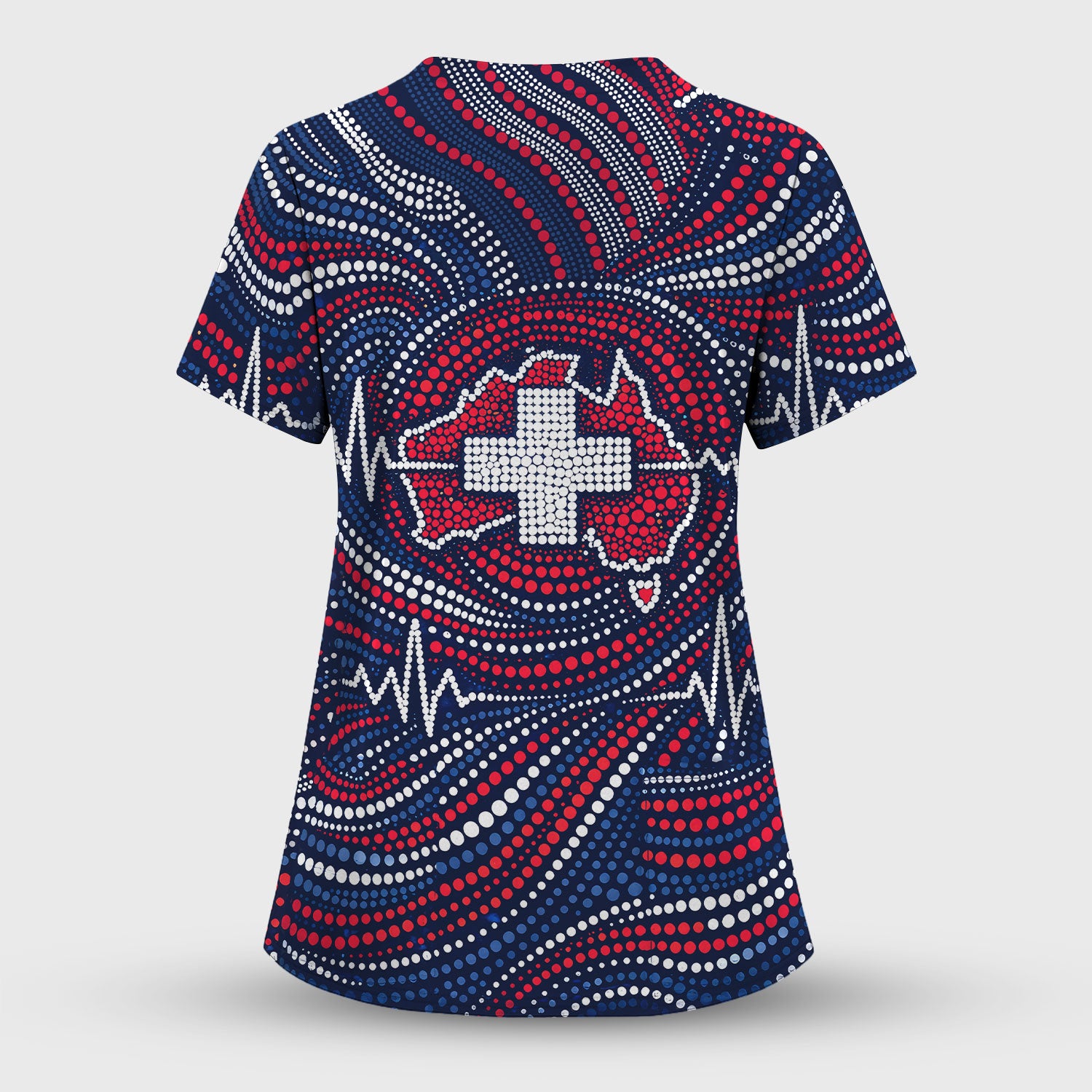 Dot Art Medical Cross Heartbeat Print Scrub Top, Comfortable Scrubs for Nurses