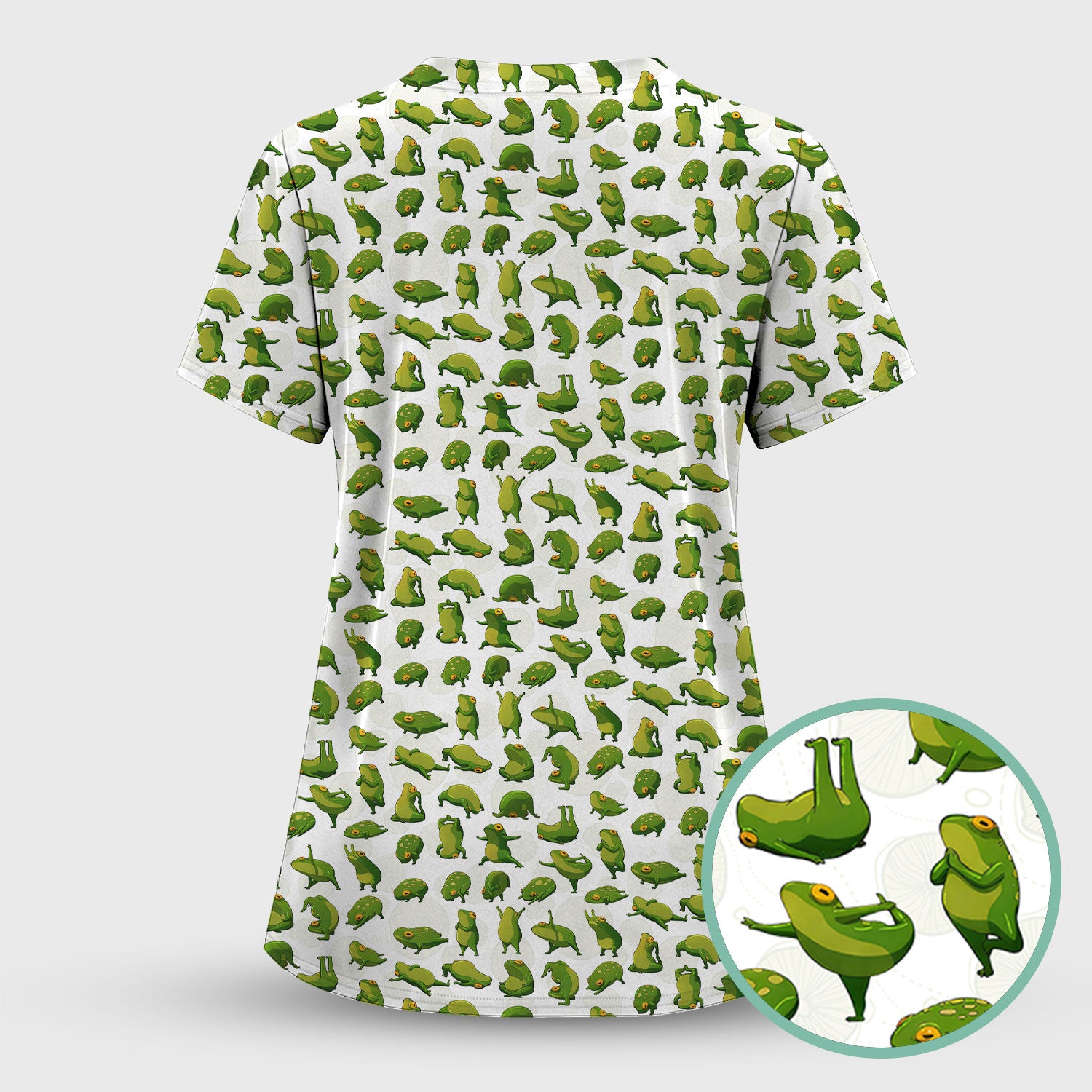Cute Frog Cartoon Pattern Scrub Top, Comfortable Scrubs for Nurses