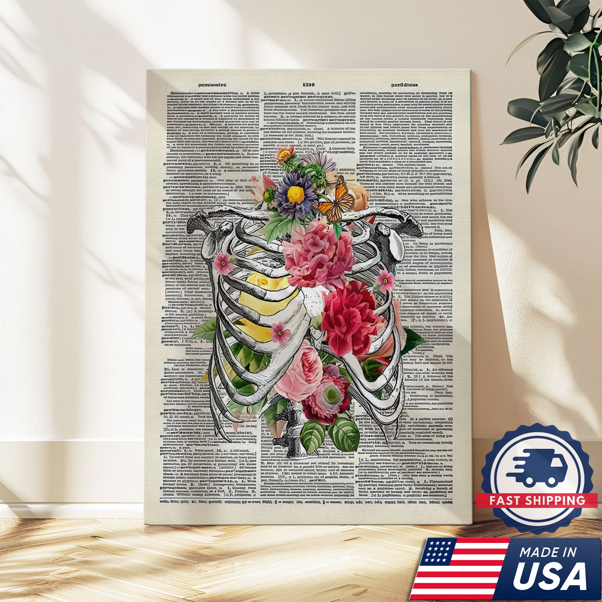 Floral Human Anatomy Nurse Canvas Wall Art, Medical Office Decor