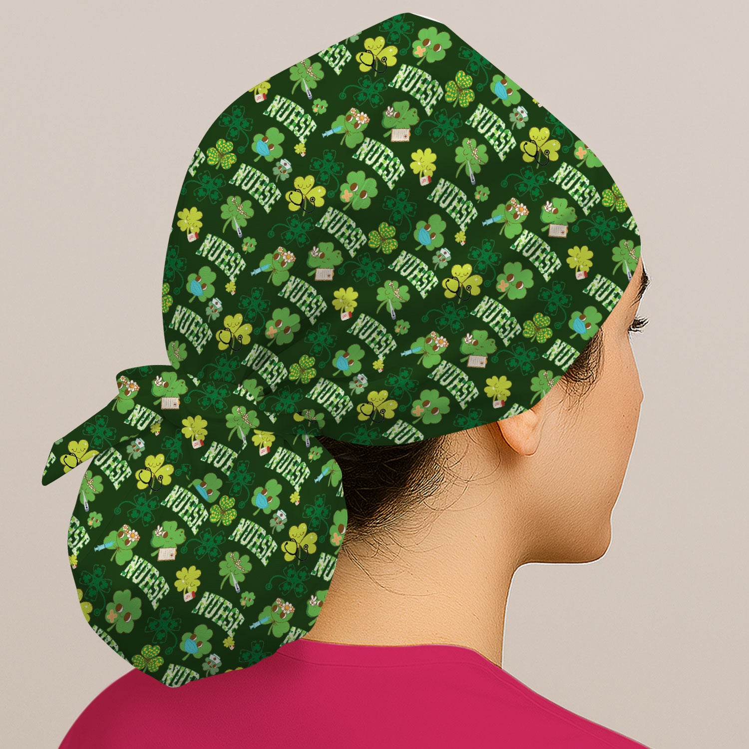 Lucky Shamrock Nurse Scrub Cap, St. Patrick’s Day Nursing Hat, Breathable Fabrics Nursing Uniform