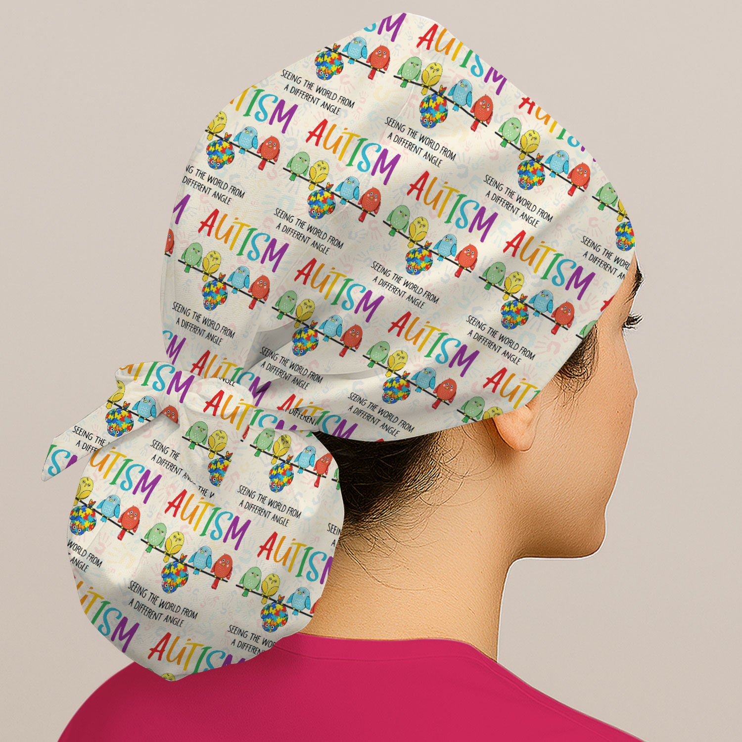 Autism Seeing The World From A Different Angle Birds Cap, Bouffant Scrub Caps for Women