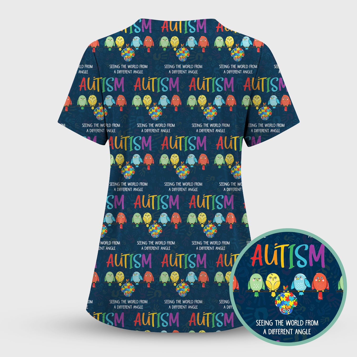 Autism Seeing The World From A Different Angle Birds Scrub Top ,Comfortable Scrubs for Nurses